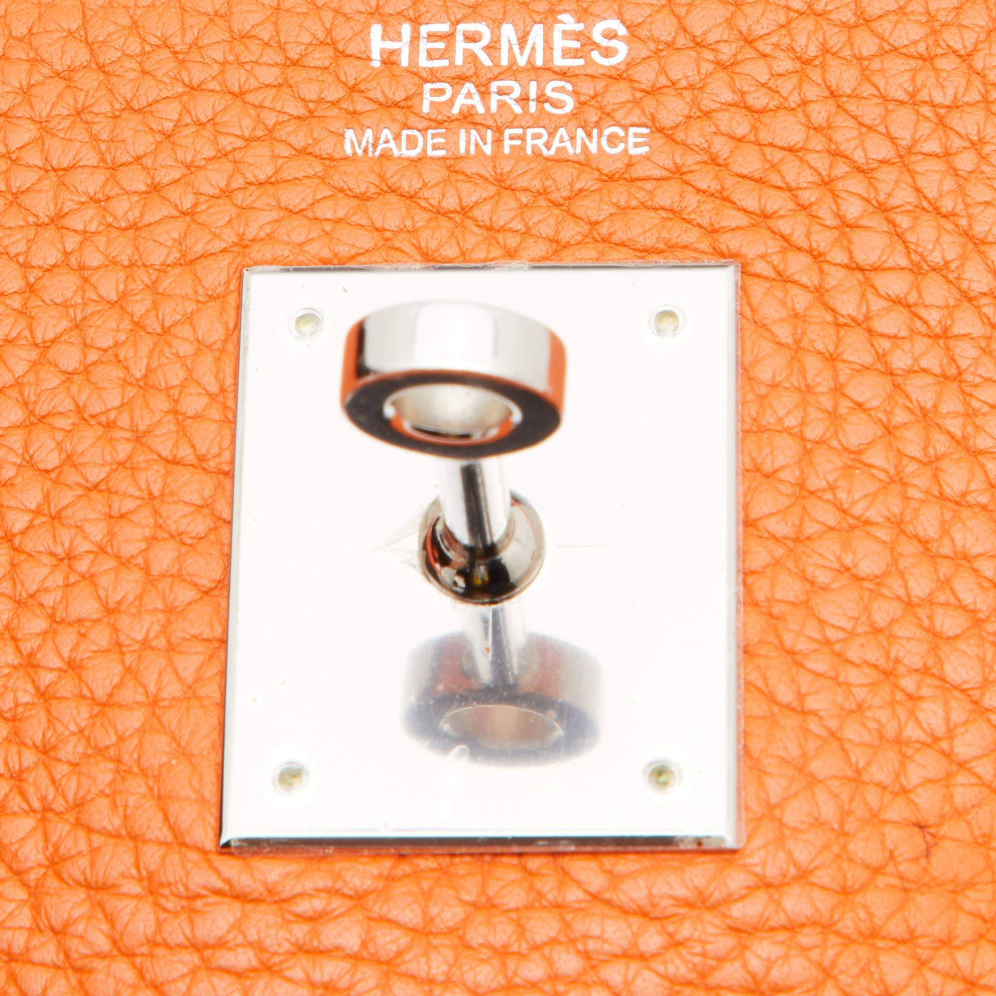 Hermes Orange Taurillion Clemence Leather Palladium Finish Kelly Retourne 32 Bag 17