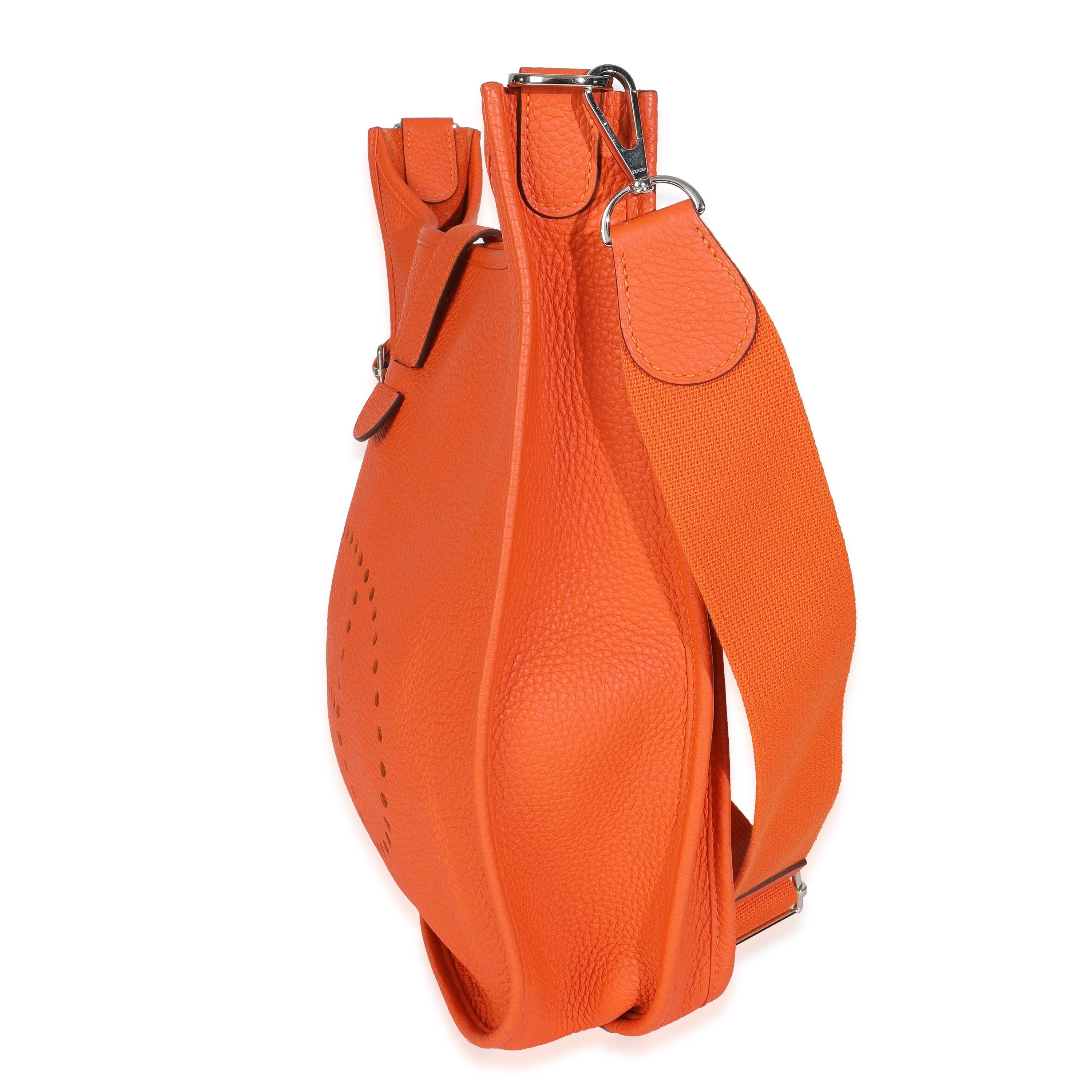 Rouge Hermès Orange Taurillon Clemence Evelyne III GM PHW en vente