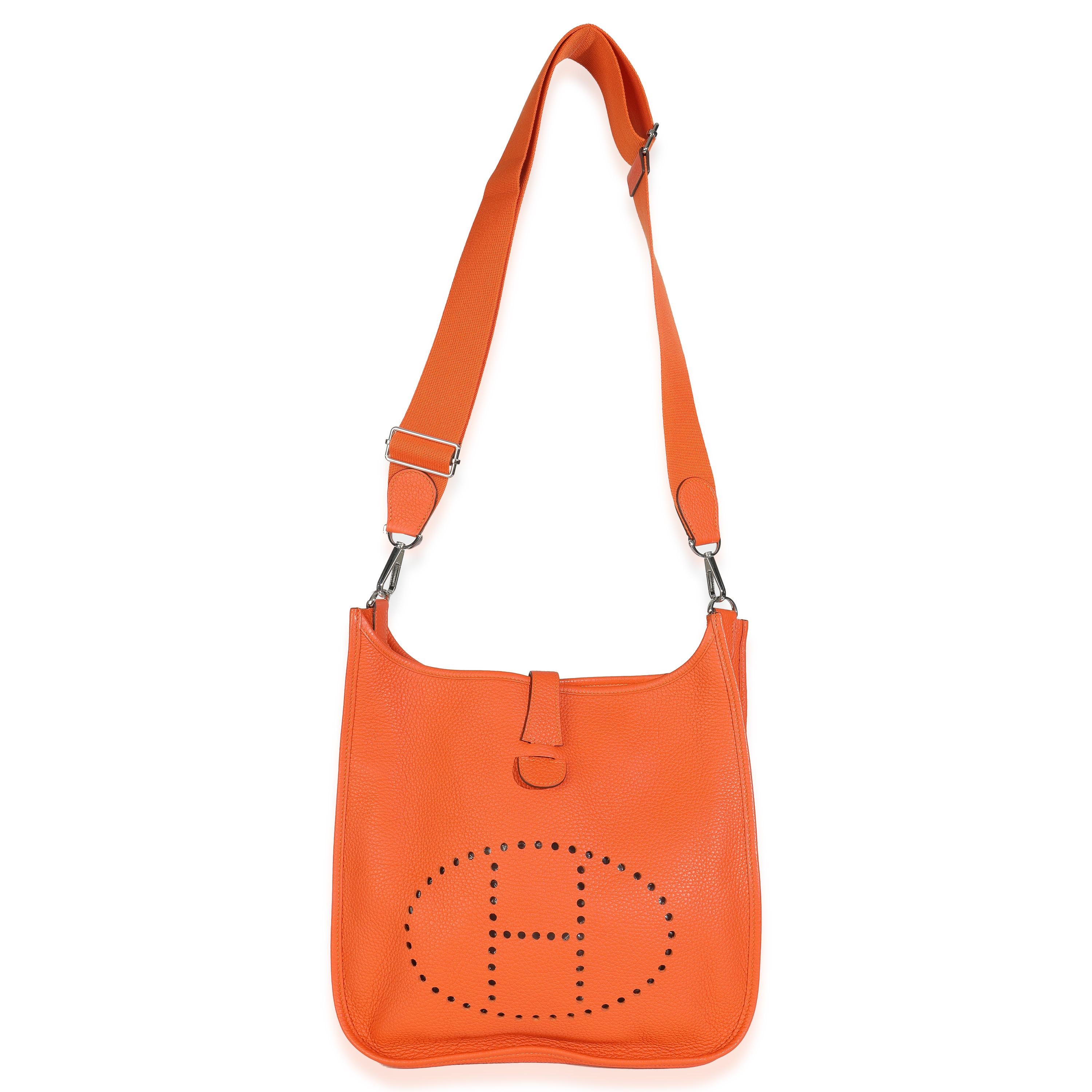 Hermès Orange Taurillon Clemence Evelyne III GM PHW Unisexe en vente