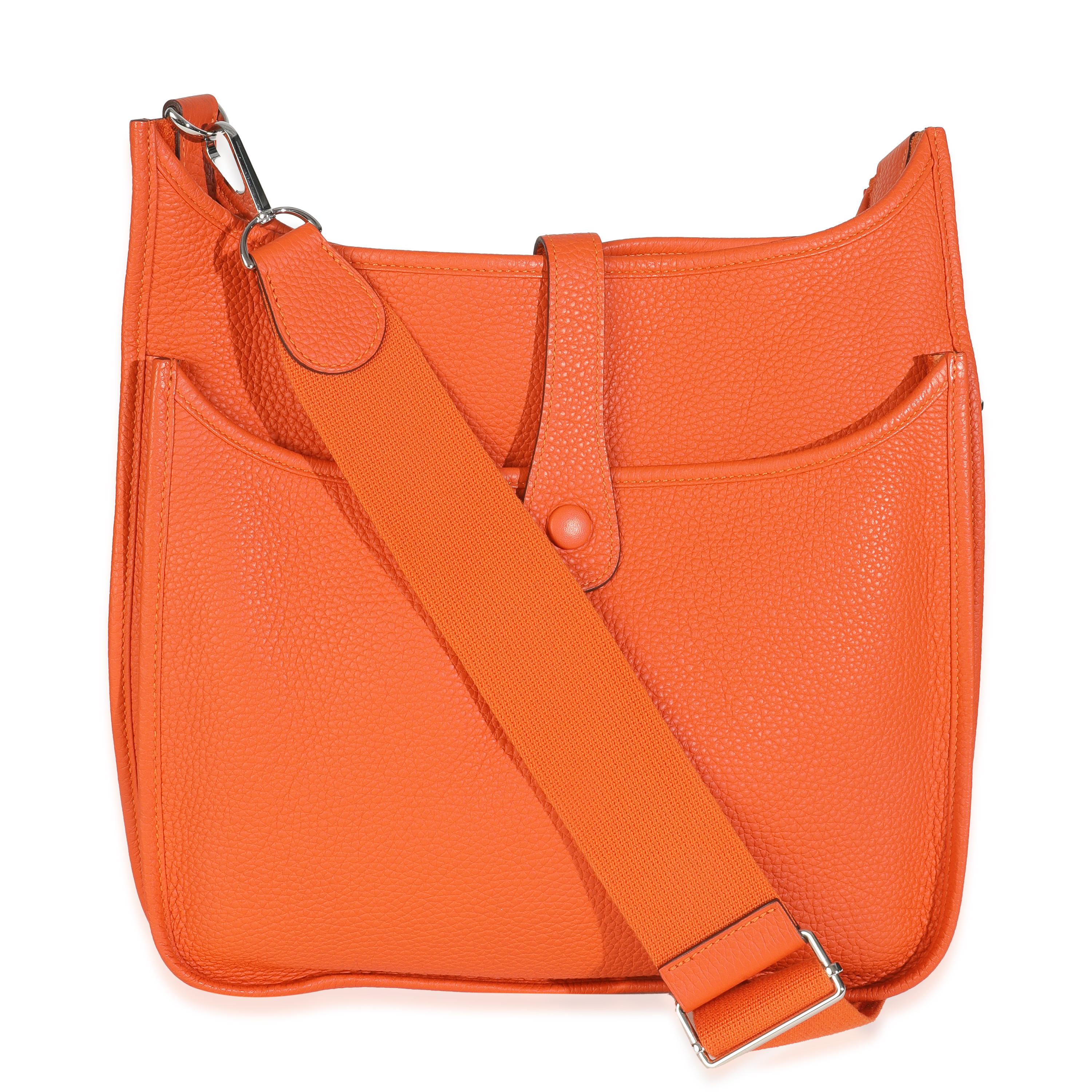Hermès Orange Taurillon Clemence Evelyne III GM PHW en vente 1