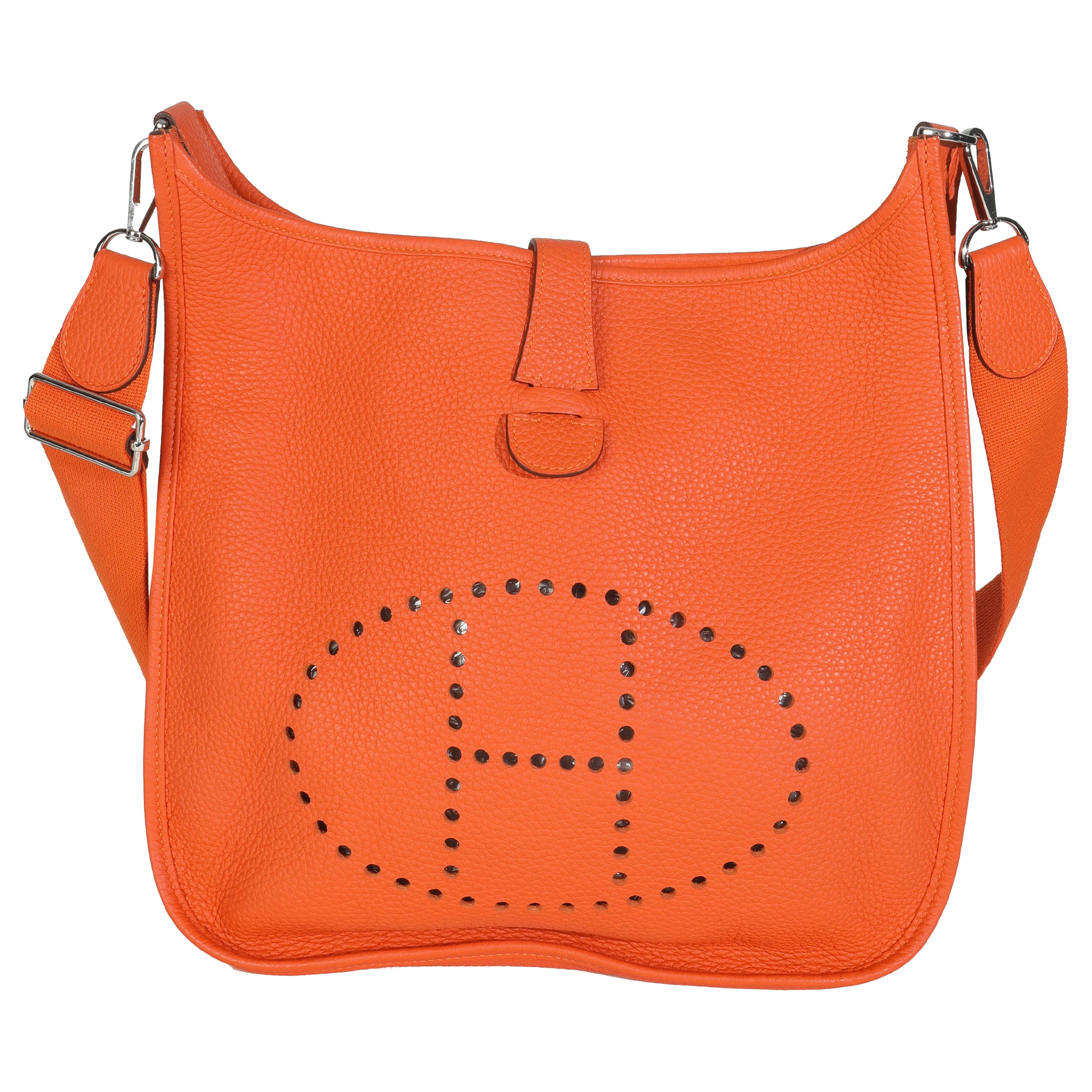 Hermès Orange Taurillon Clemence Evelyne III GM PHW en vente