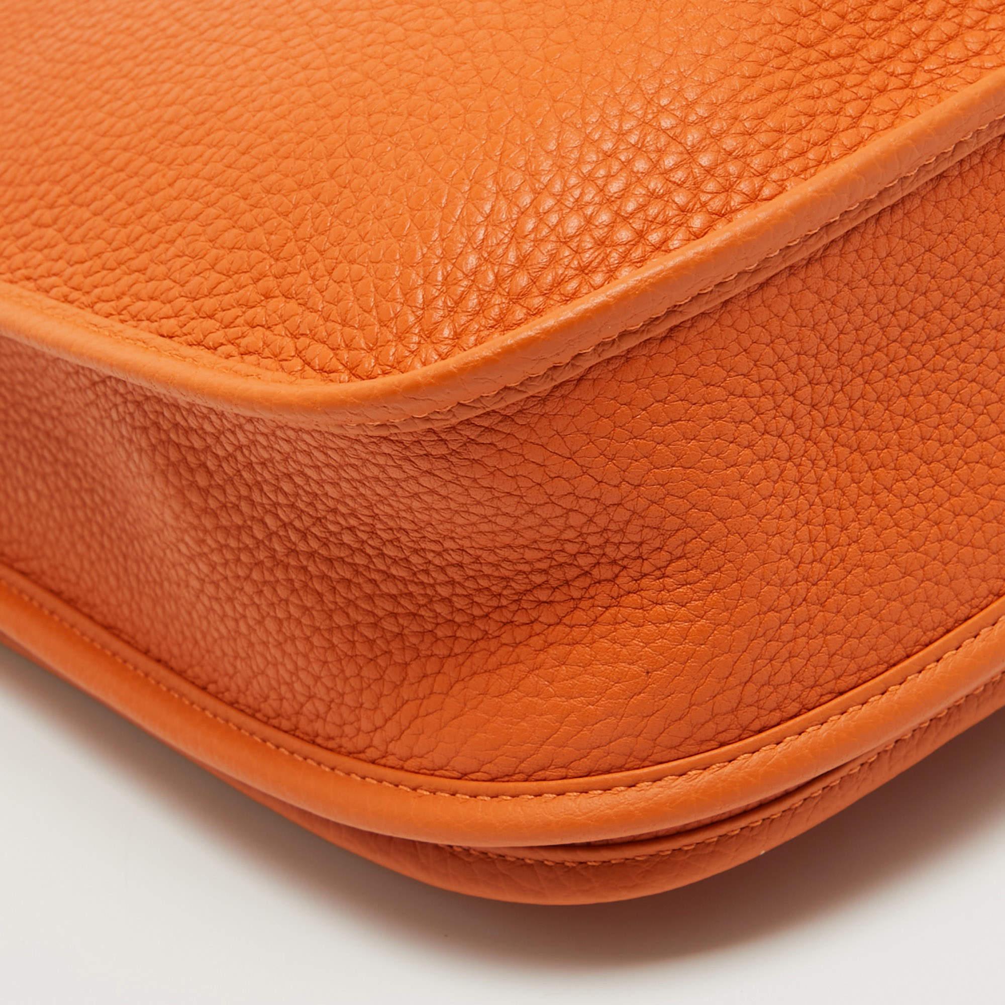 Women's Hermes Orange Taurillon Clemence Leather Evelyne III PM Bag