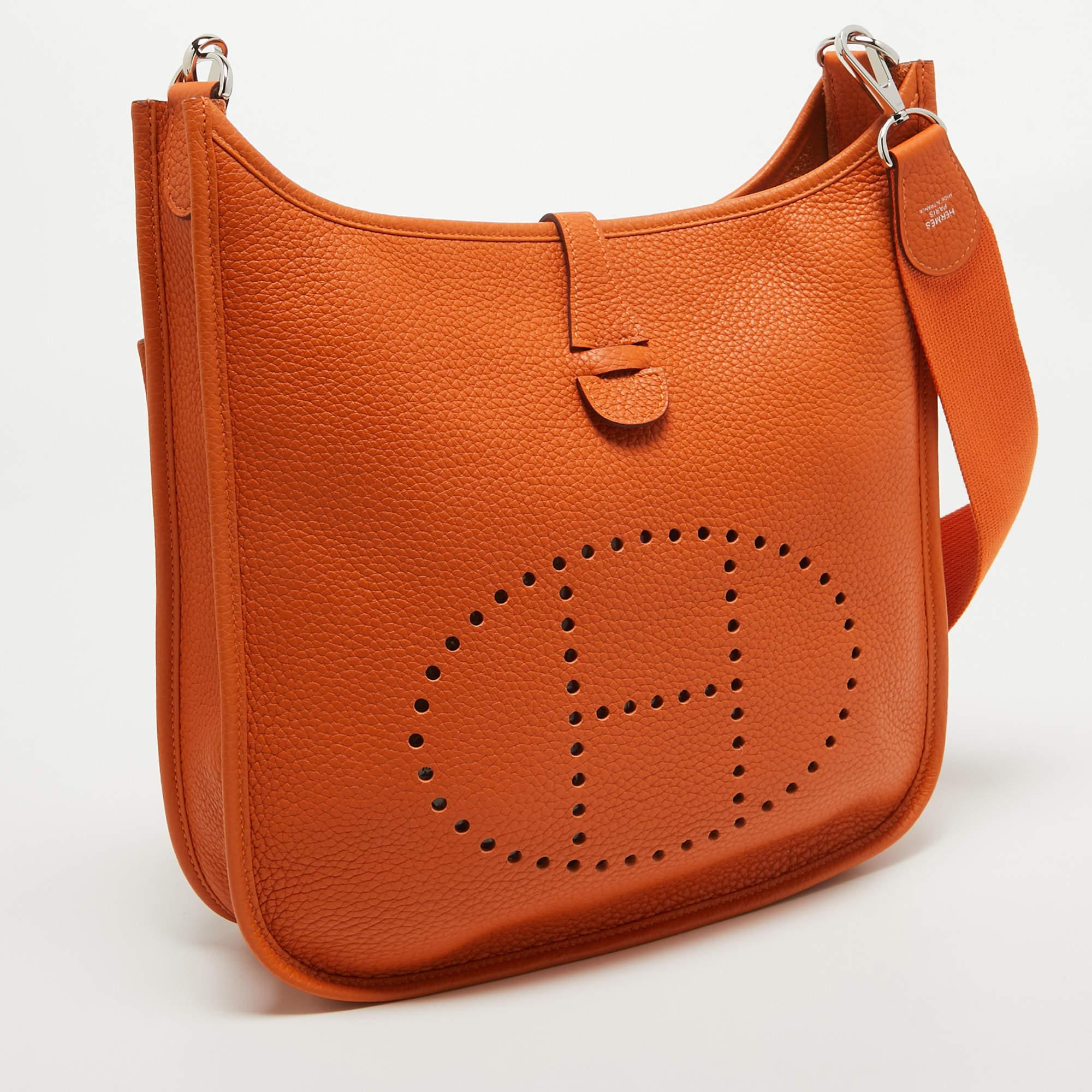 Hermes Orange Taurillon Clemence Leather Evelyne III PM Bag 1