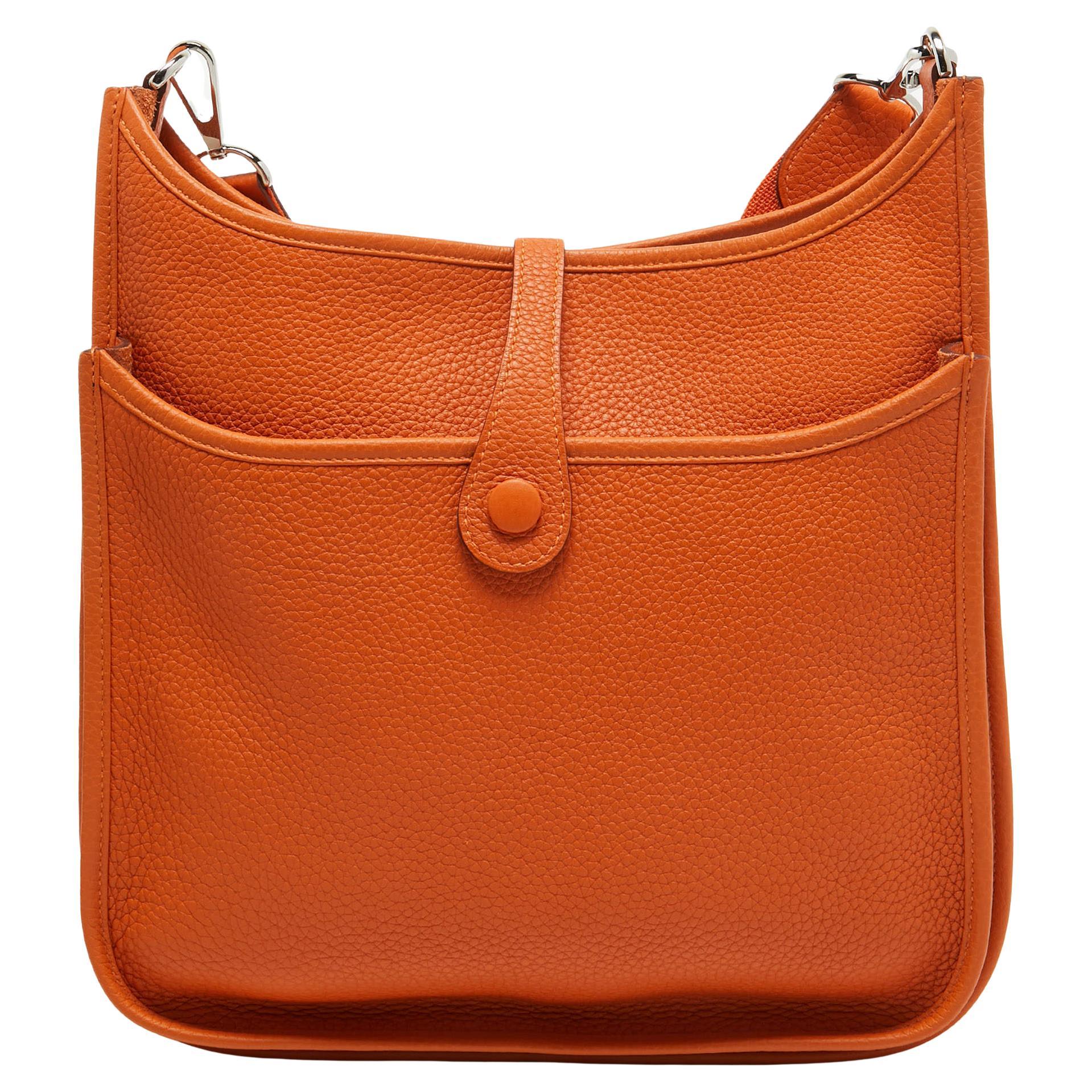 Hermes Orange Taurillon Clemence Leather Evelyne III PM Bag