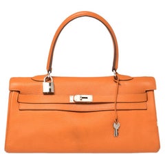 Hermes Orange Taurillon Clemence Leather Palladium Hardware Kelly 42 Bag