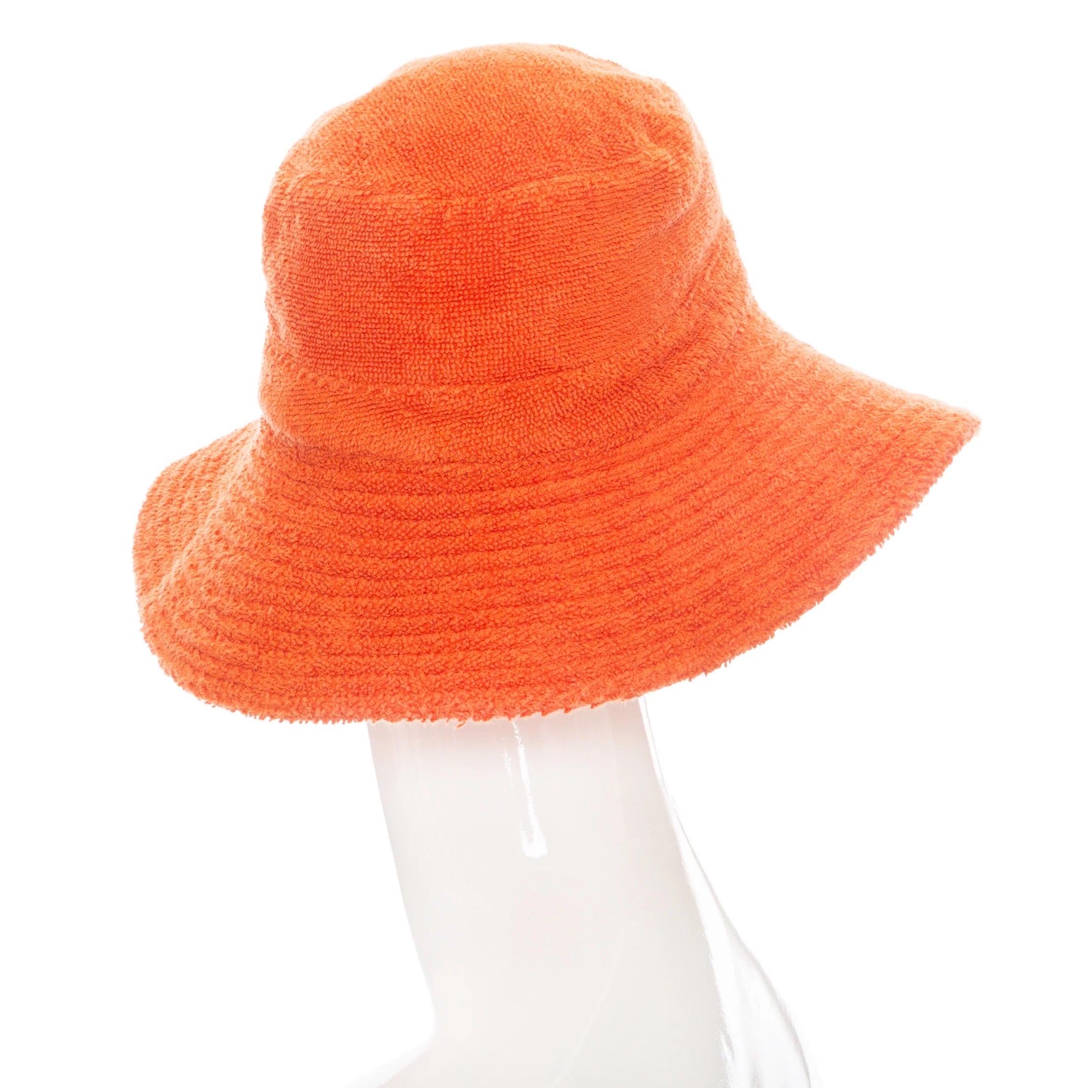 Hermès Orange Terry Cloth Wide Brim Bucket Hat In Good Condition In Los Angeles, CA