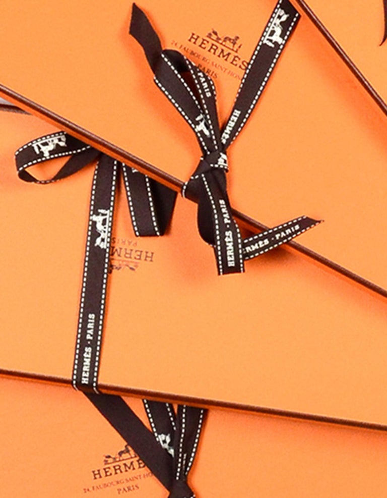 Hermes Orange Tie/Scarf Boxes W/ Ribbons 15" H x 5" W x .75" D (Set of