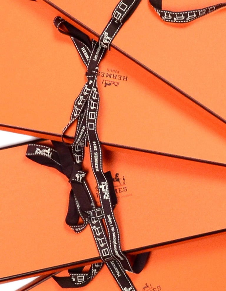 Hermes Orange Tie/Scarf Boxes W/ Ribbons 15 H x 5 W x .75 (Set