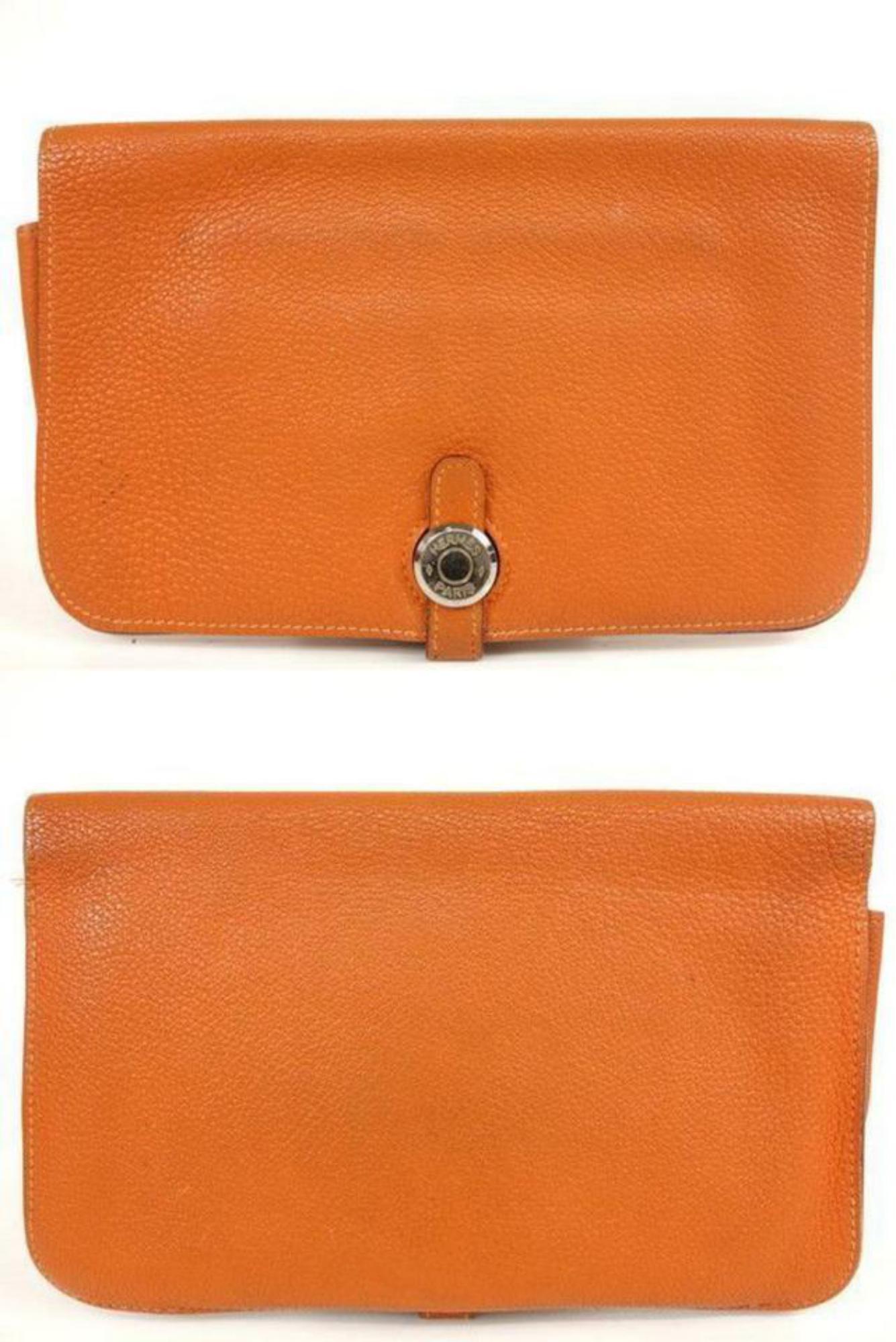 Orange Hermès Portefeuille Dogon en cuir Togo 232H857 en vente