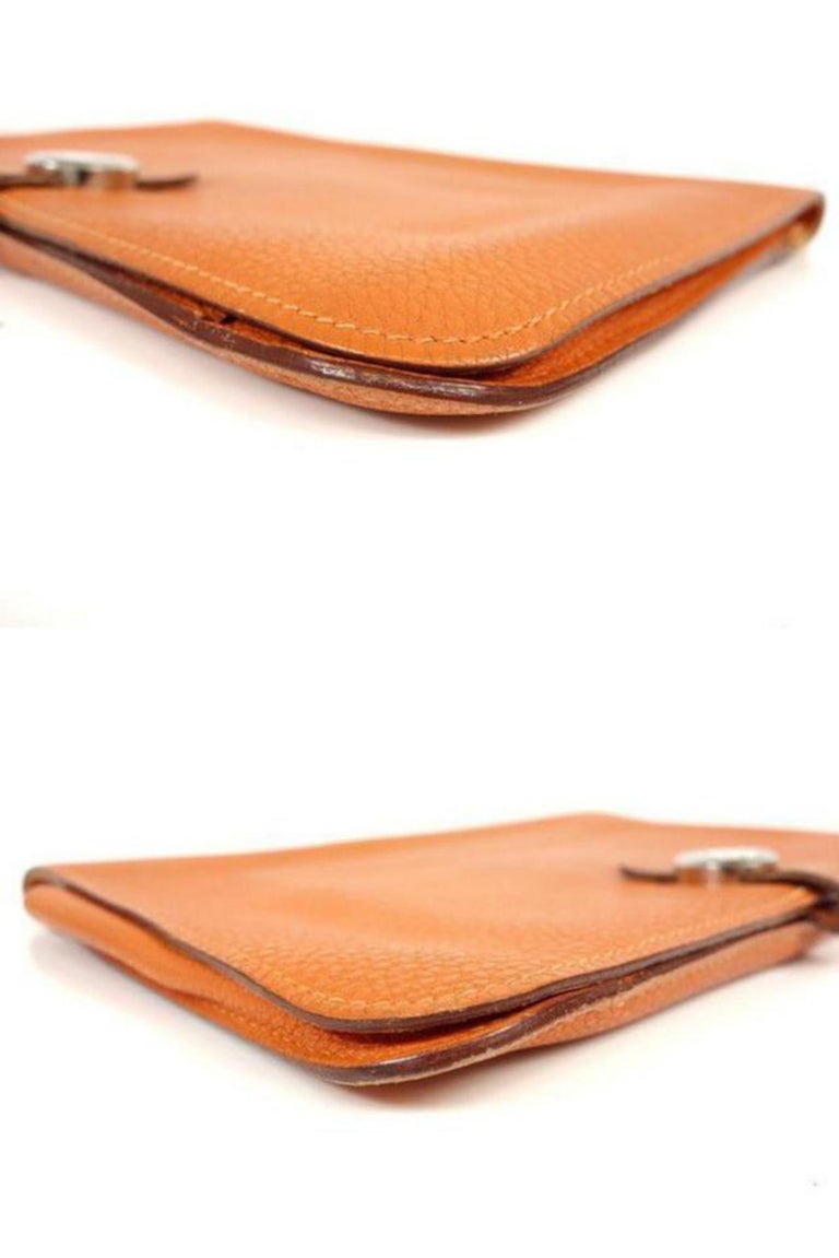 Hermes Dogon Duo Wallet Color Blocking Togo Leather Palladium Hardware In  Black/Orange