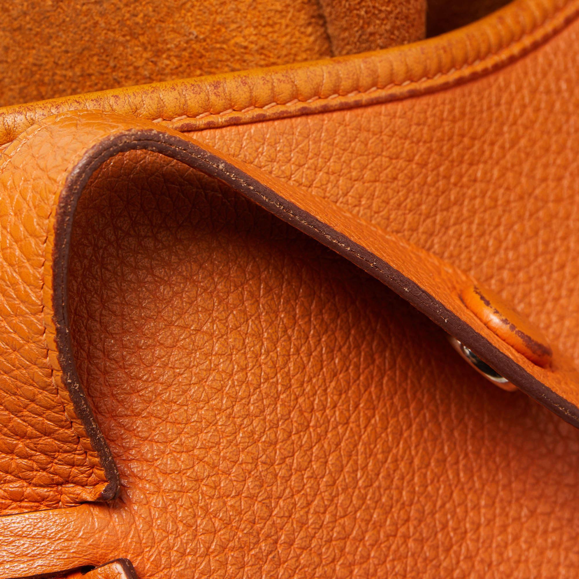 Hermes Orange Togo Leather Evelyne I GM Bag 6