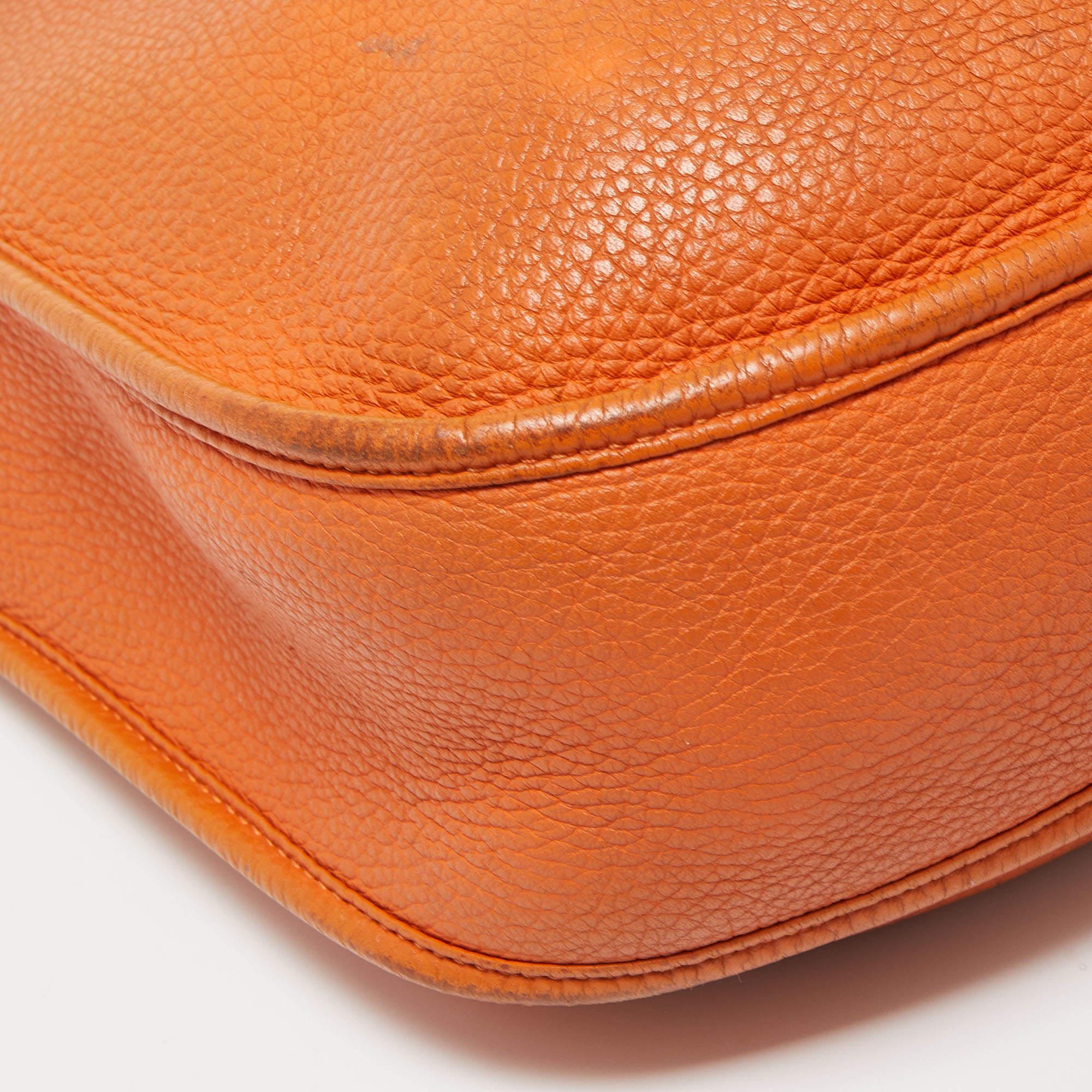 Hermes Orange Togo Leather Evelyne I GM Bag 8