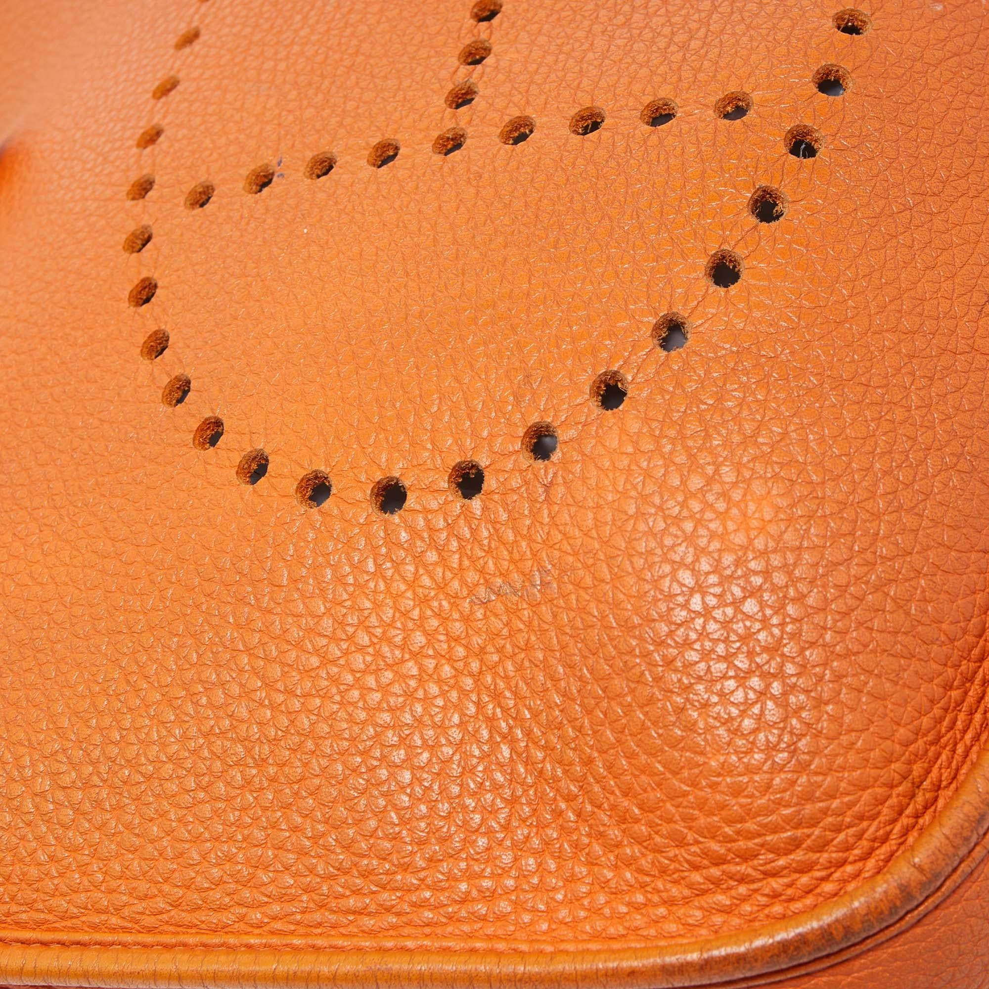 Hermes Orange Togo Leather Evelyne I GM Bag 9