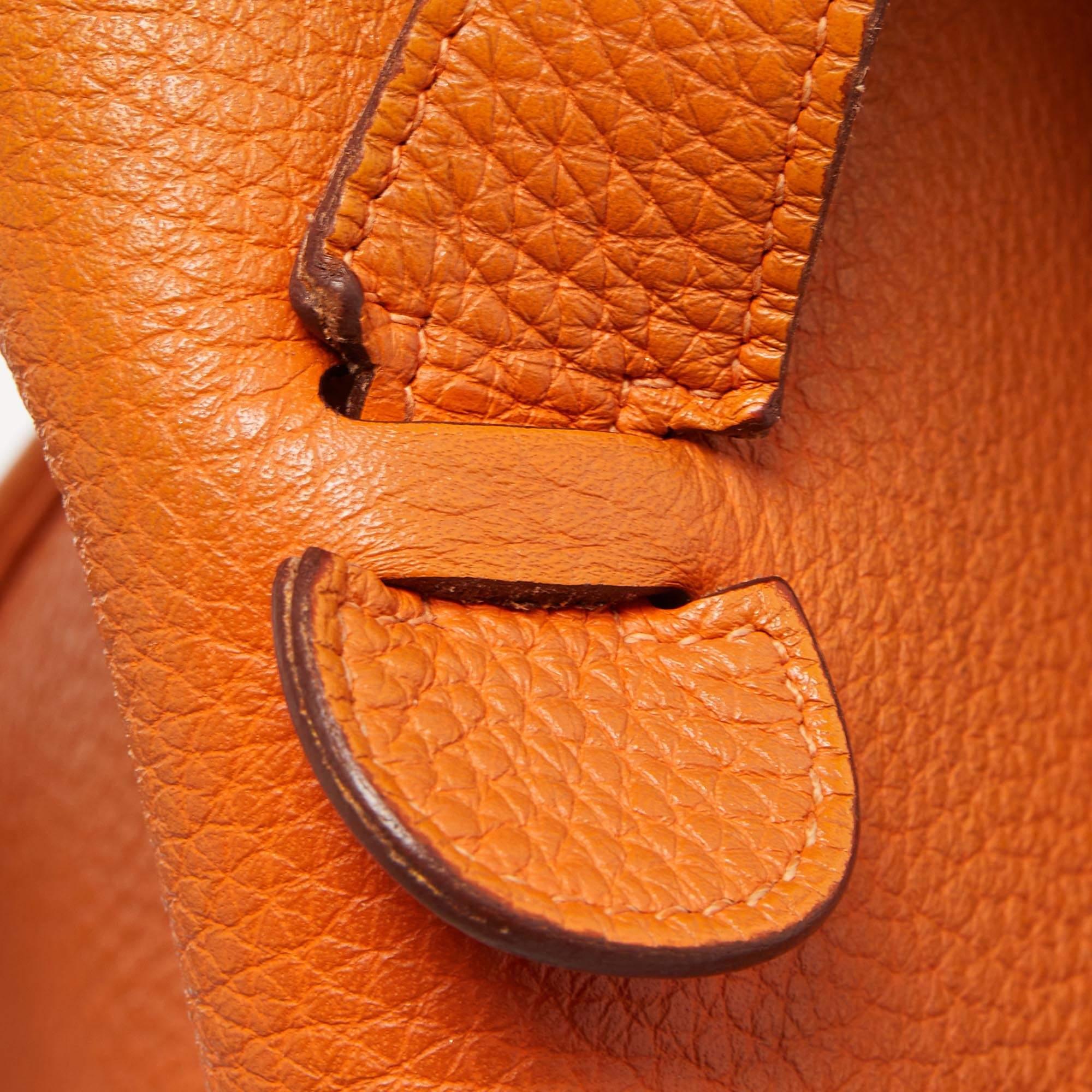 Hermes Orange Togo Leather Evelyne I GM Bag 14