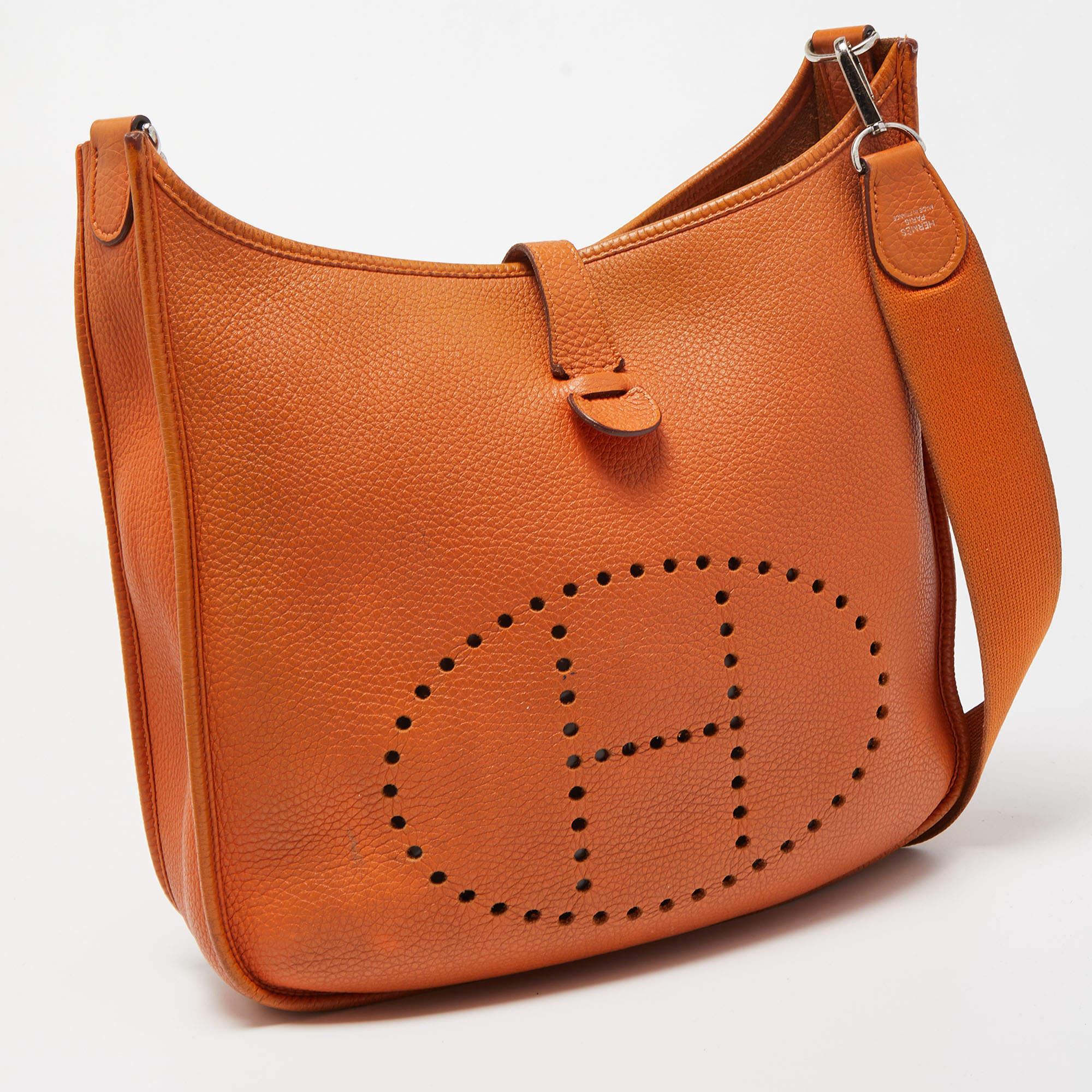 Women's Hermes Orange Togo Leather Evelyne I GM Bag