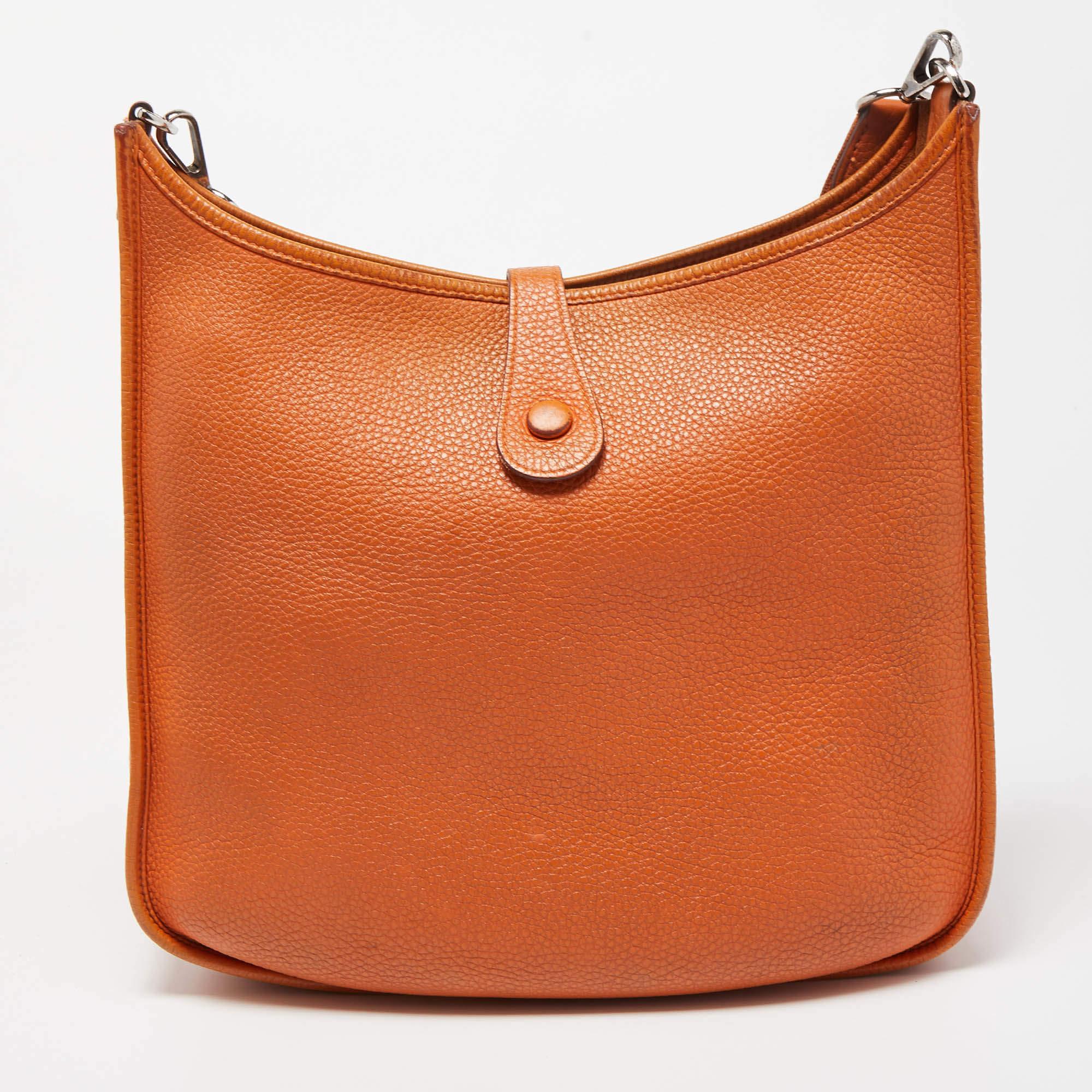 Hermes Orange Togo Leather Evelyne I GM Bag 4