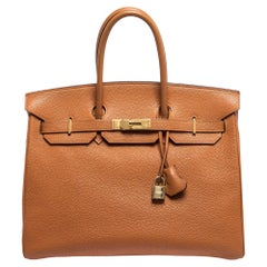 Hermes Orange Togo Leather Gold Hardware Birkin 35 Bag