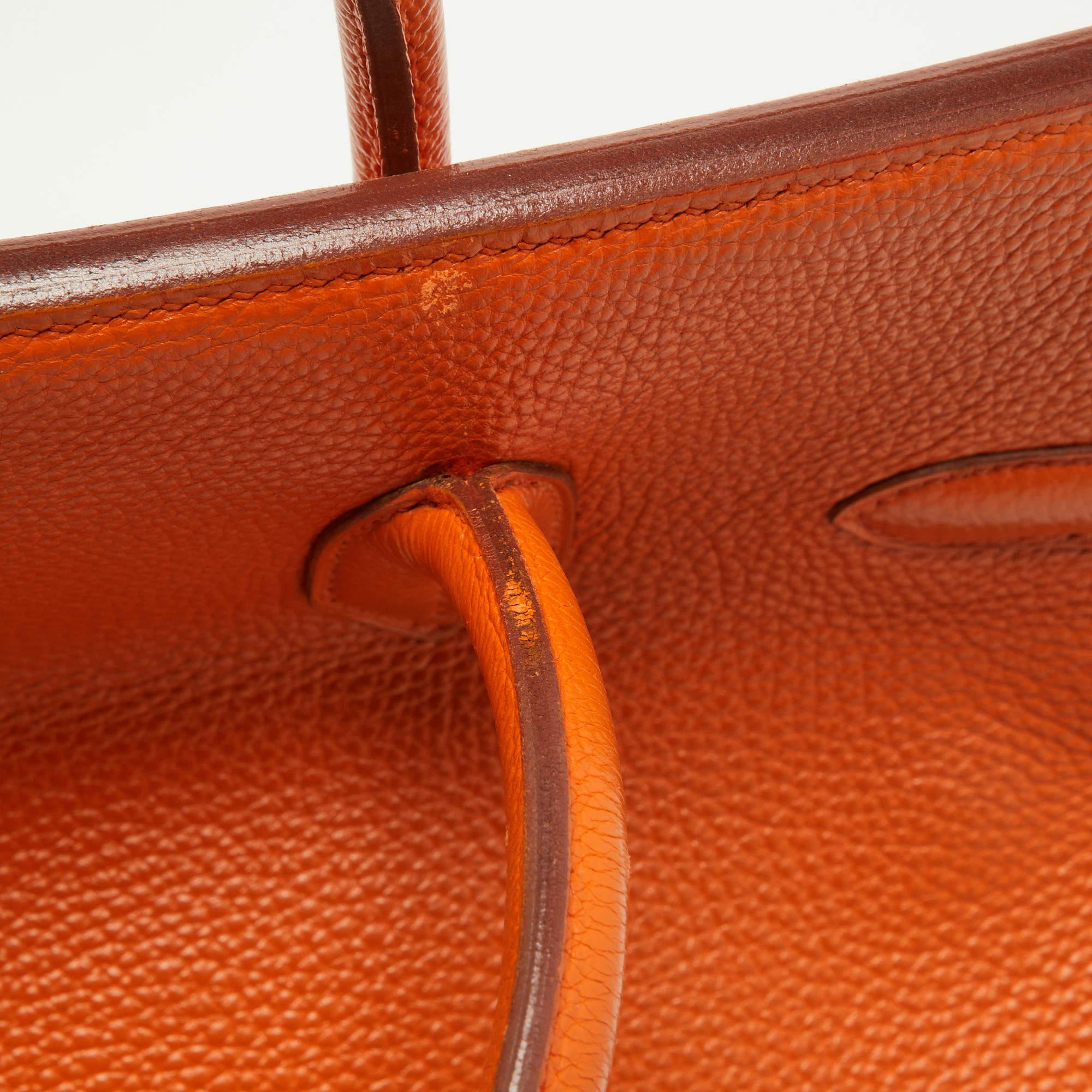 Hermes Orange Togo Leather Gold Hardware HAC Birkin 32 Bag en vente 6
