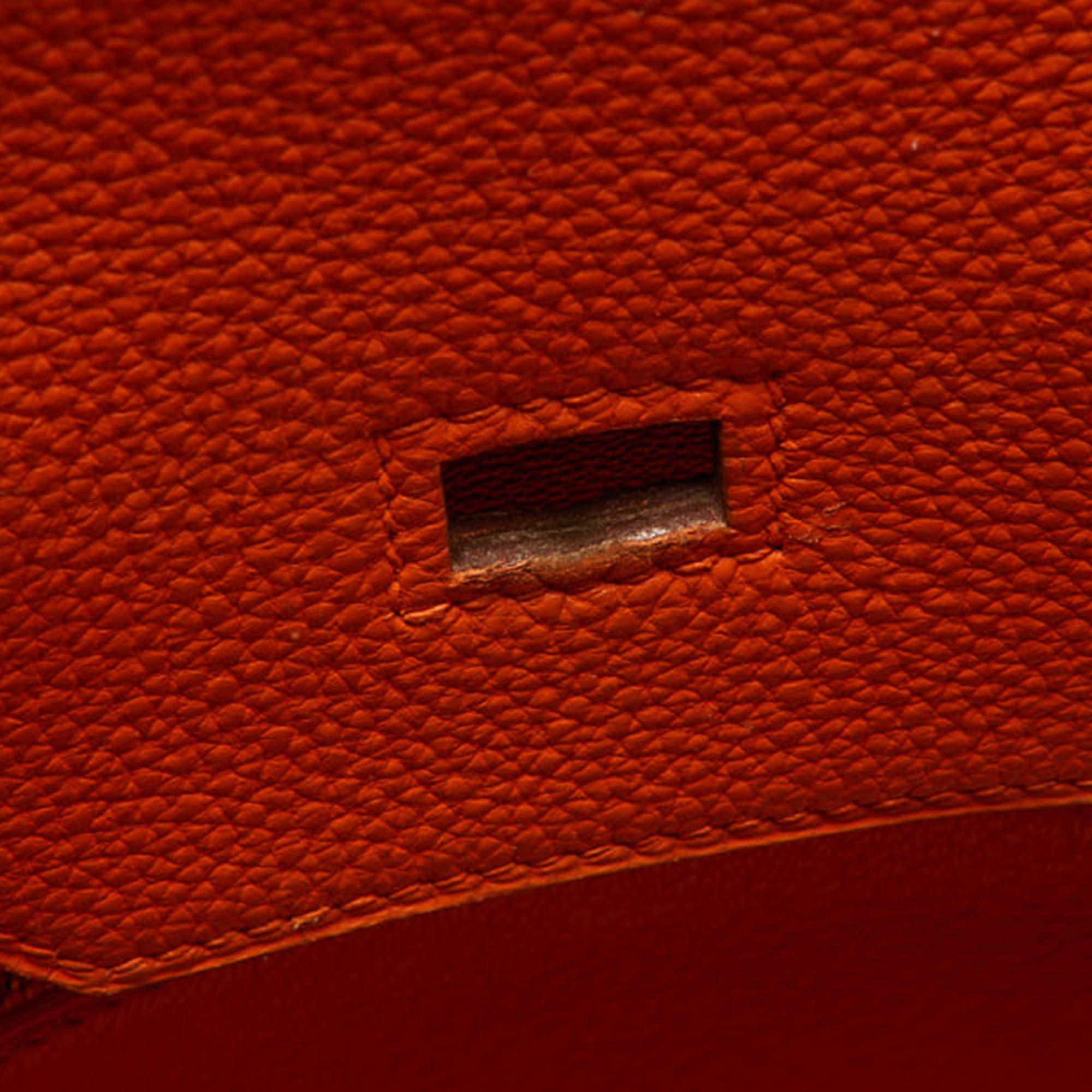 Hermes Orange Togo Leather Gold Hardware HAC Birkin 32 Bag For Sale 8