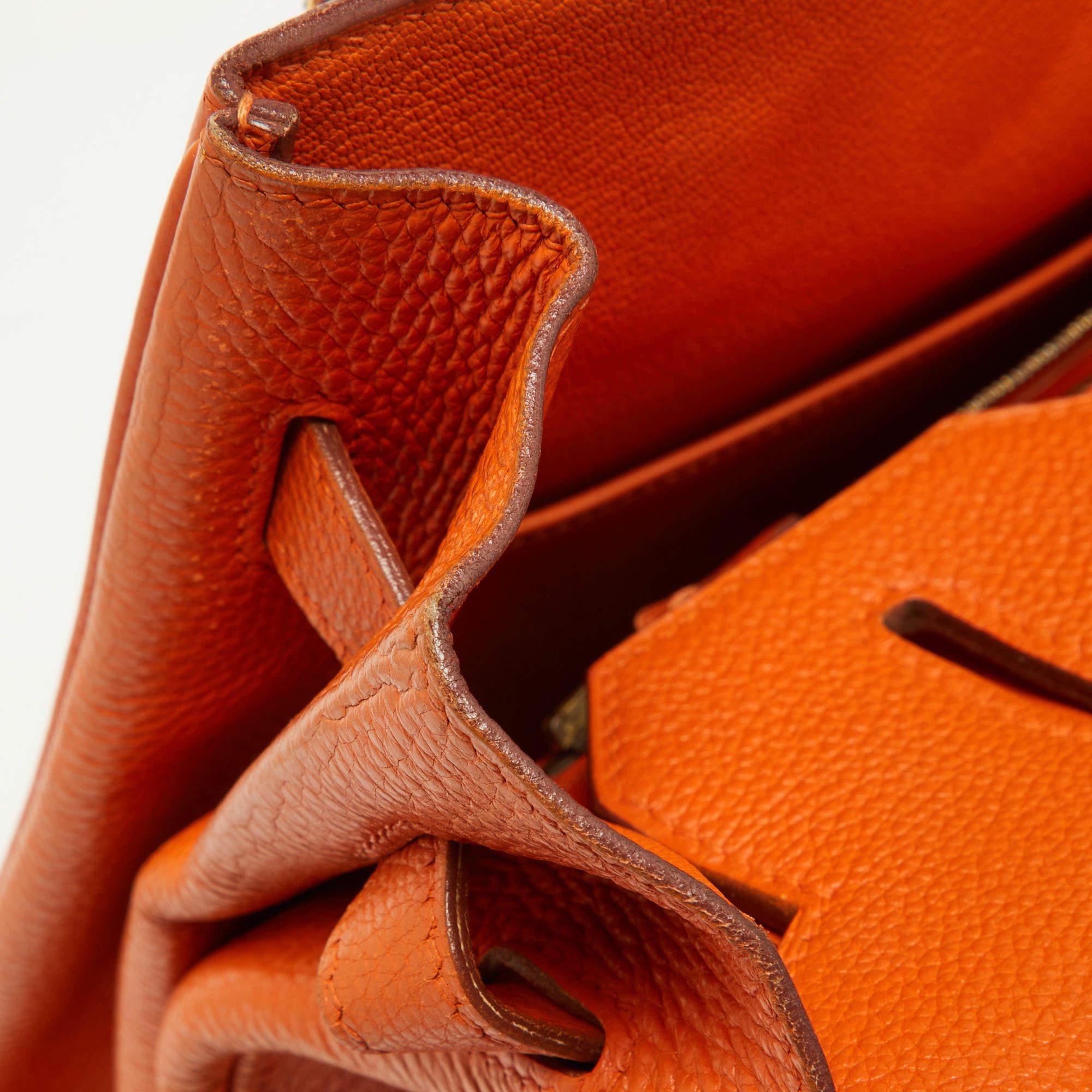 Hermes Orange Togo Leather Gold Hardware HAC Birkin 32 Bag For Sale 10