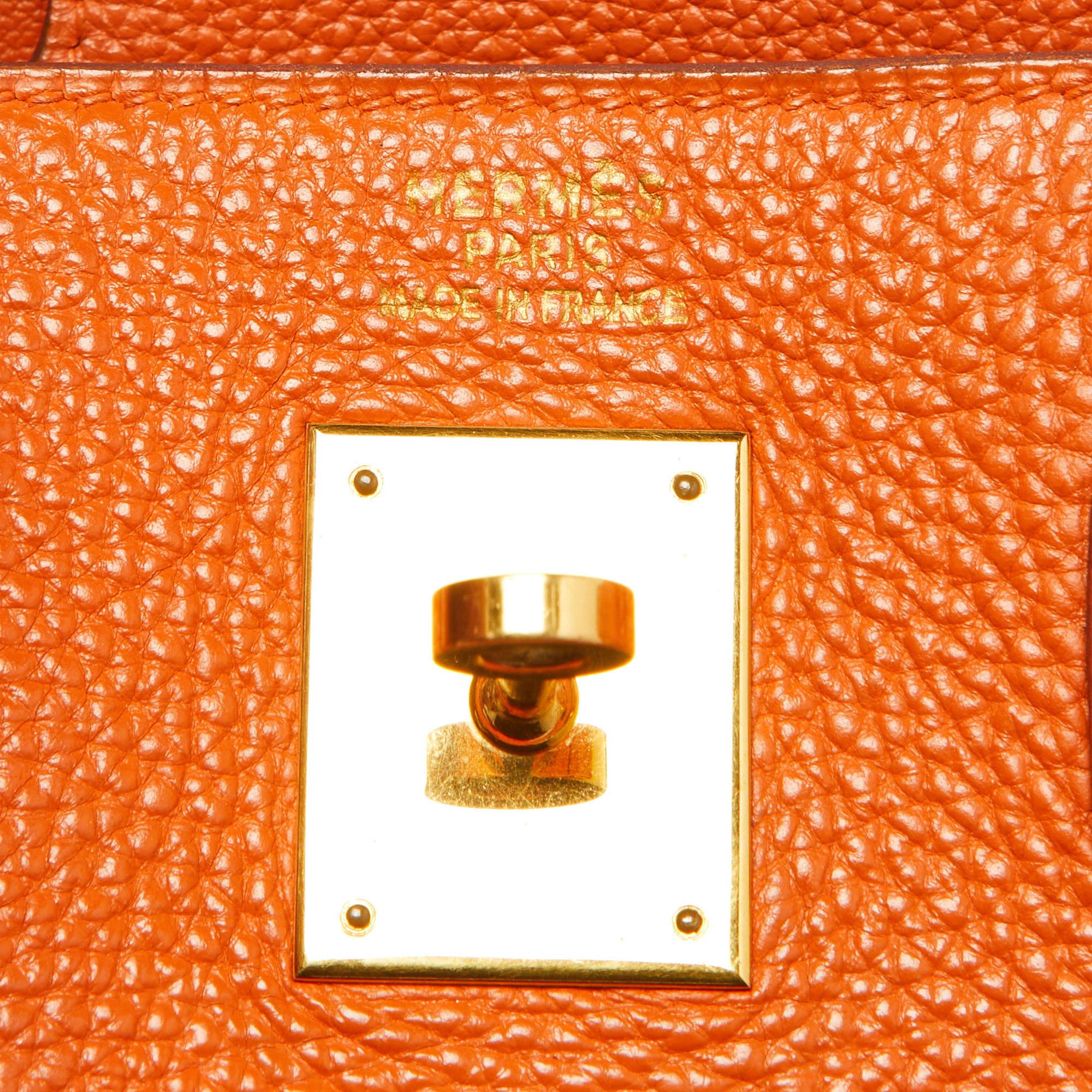 Hermes Orange Togo Leather Gold Hardware HAC Birkin 32 Bag For Sale 12