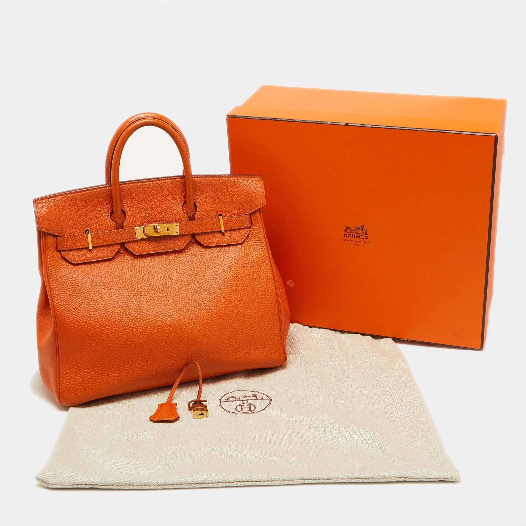 Hermes Orange Togo Leather Gold Hardware HAC Birkin 32 Bag For Sale 16