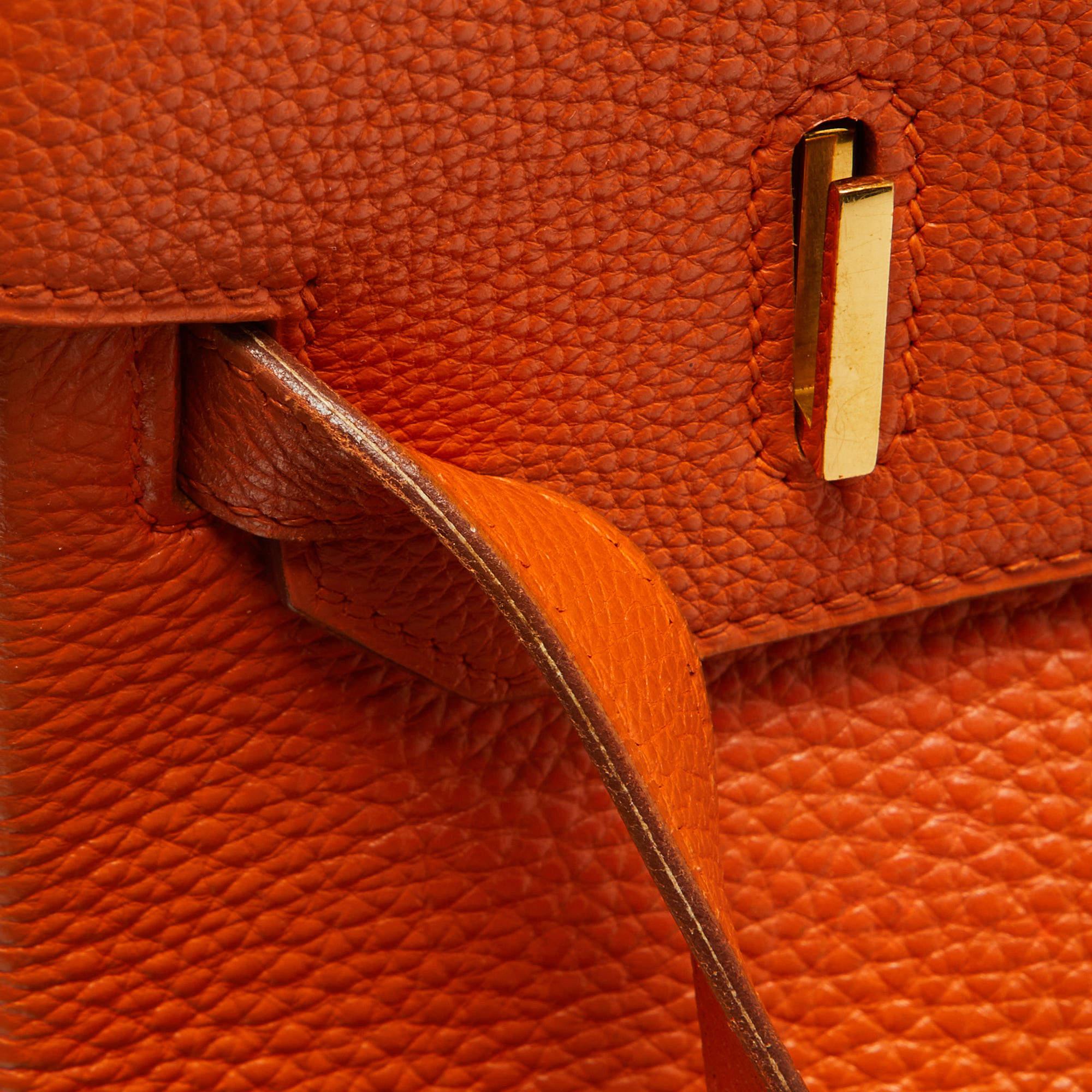 Hermes Orange Togo Leather Gold Hardware HAC Birkin 32 Bag en vente 1