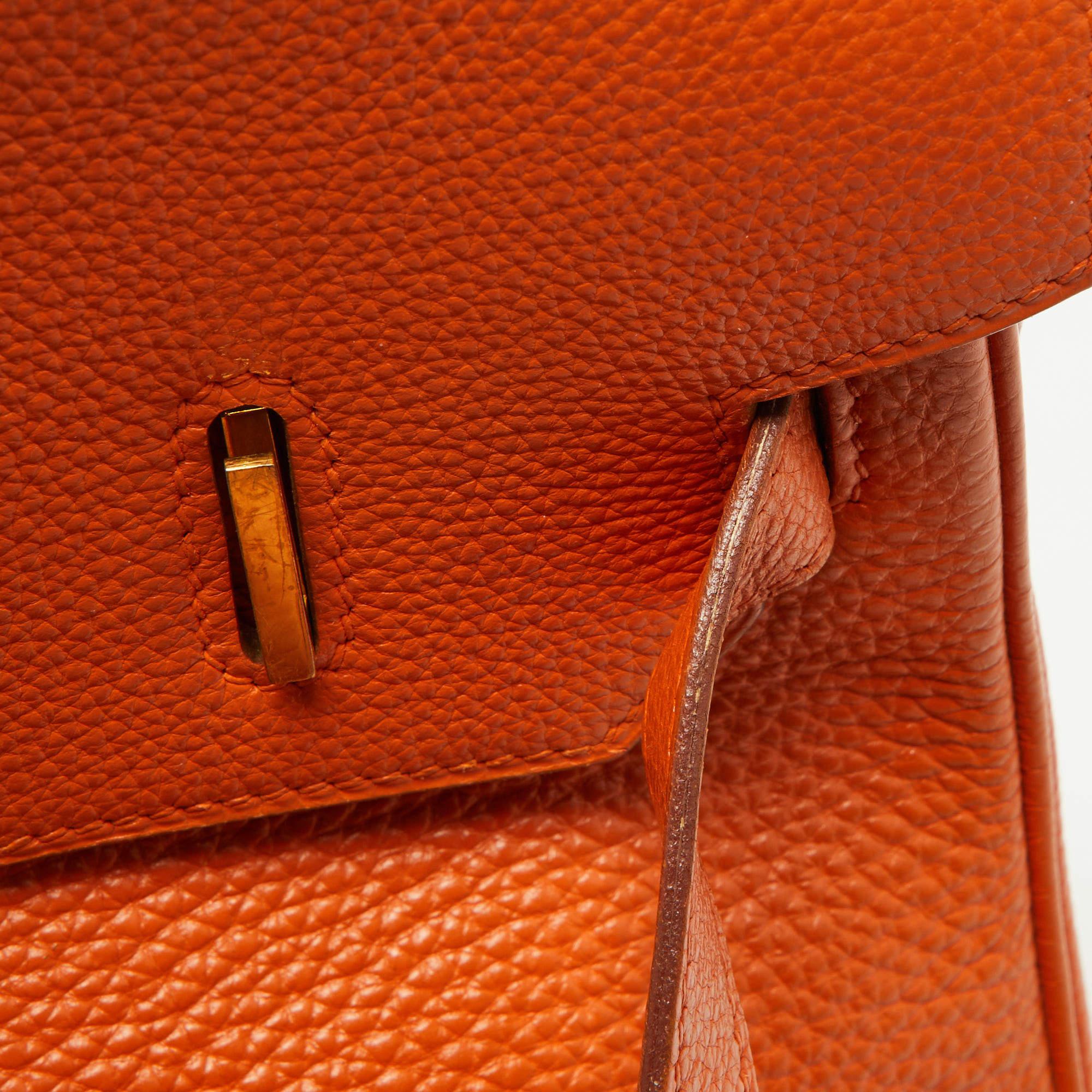 Hermes Orange Togo Leather Gold Hardware HAC Birkin 32 Bag en vente 3