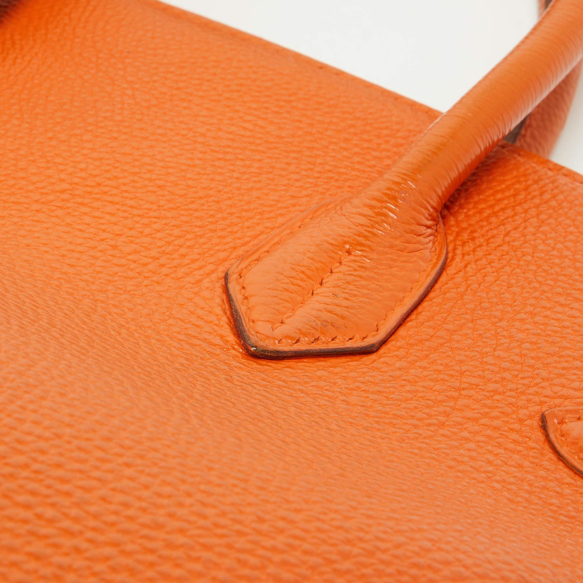 Hermes Orange Togo Leather Gold Hardware HAC Birkin 32 Bag For Sale 5