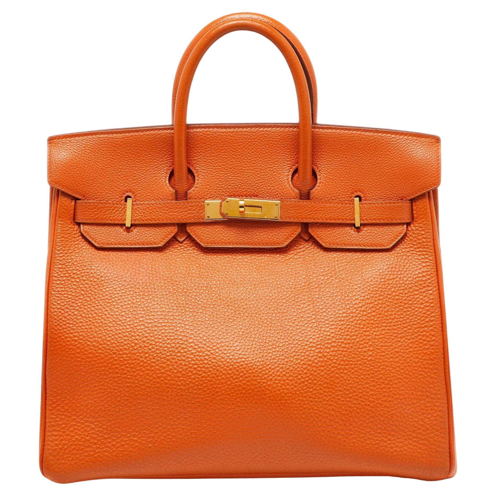 Hermes Orange Togo Leather Gold Hardware HAC Birkin 32 Bag For Sale