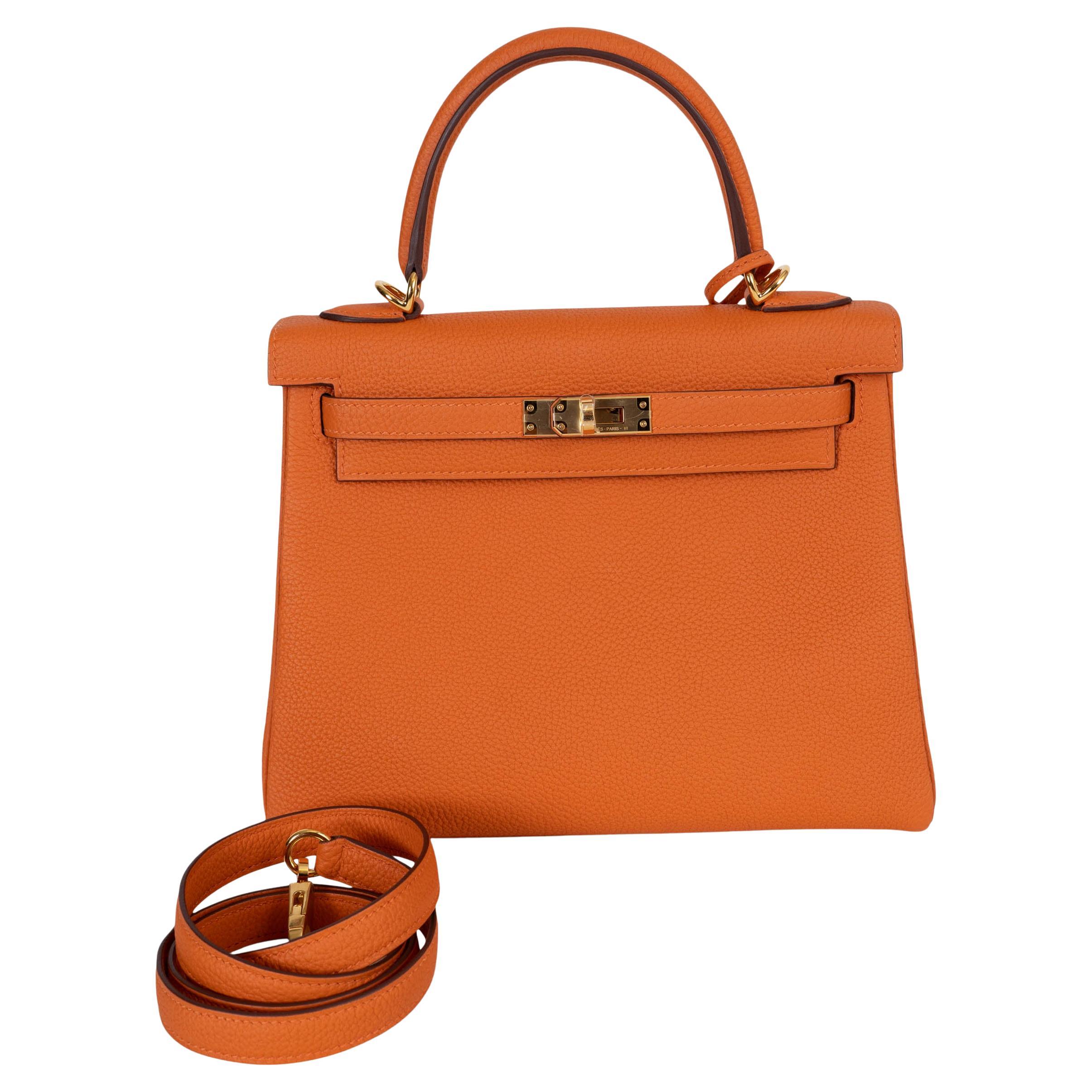 HERMES orange Togoleder KELLY 35 REOUTNE Tasche mit Gold