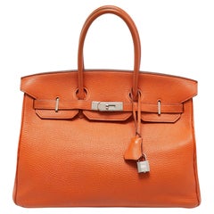 Sac Birkin 35 d'Hermès en cuir Togo Orange et finition Palladium