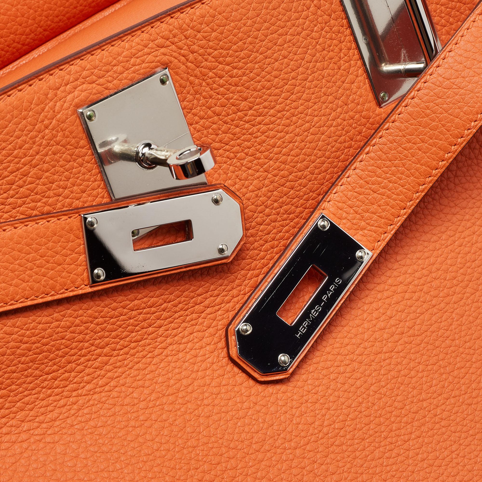 Hermès Orange Togo Leather Palladium Finish Jypsiere 37 Bag For Sale 12