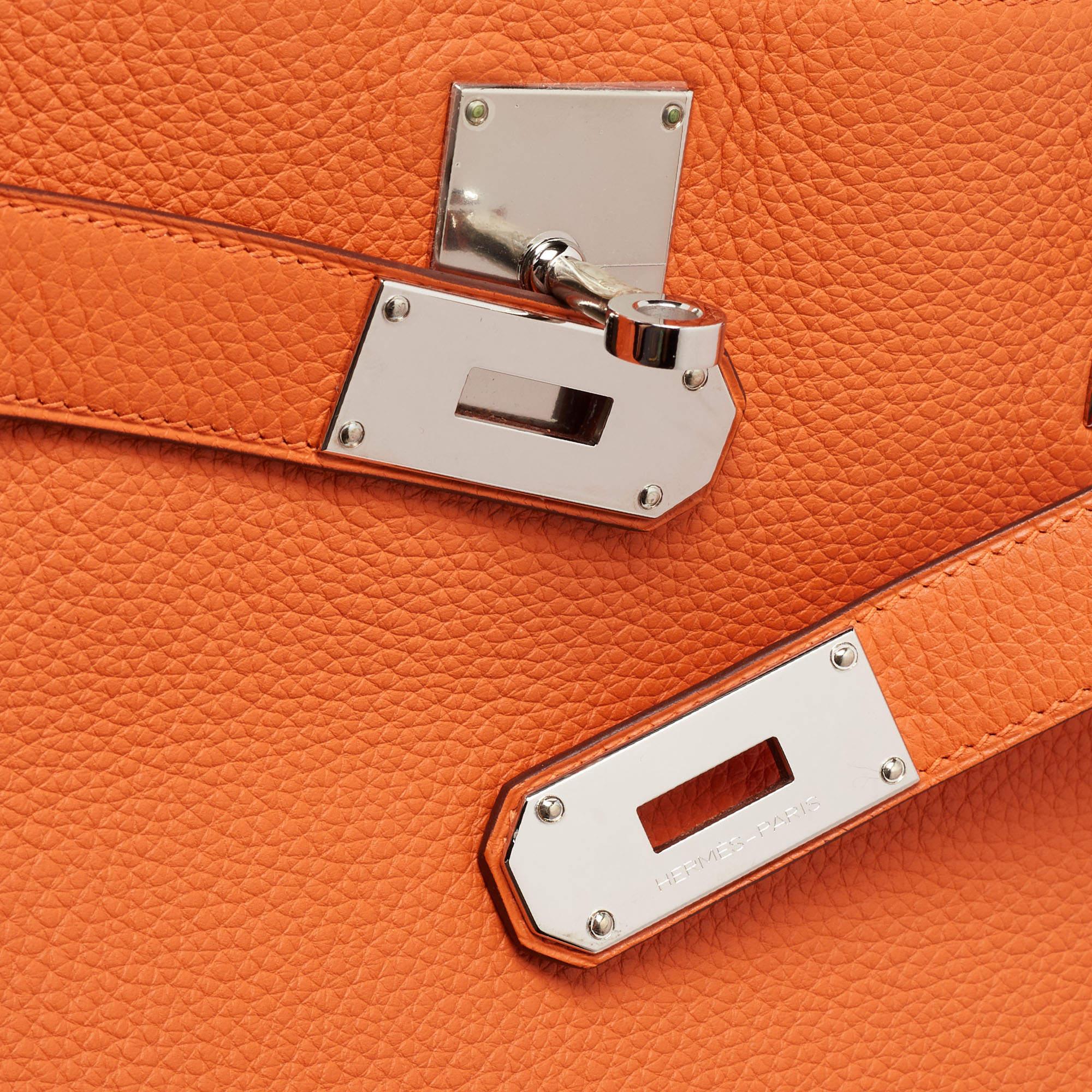 Hermès Orange Togo Leather Palladium Finish Jypsiere 37 Bag For Sale 12