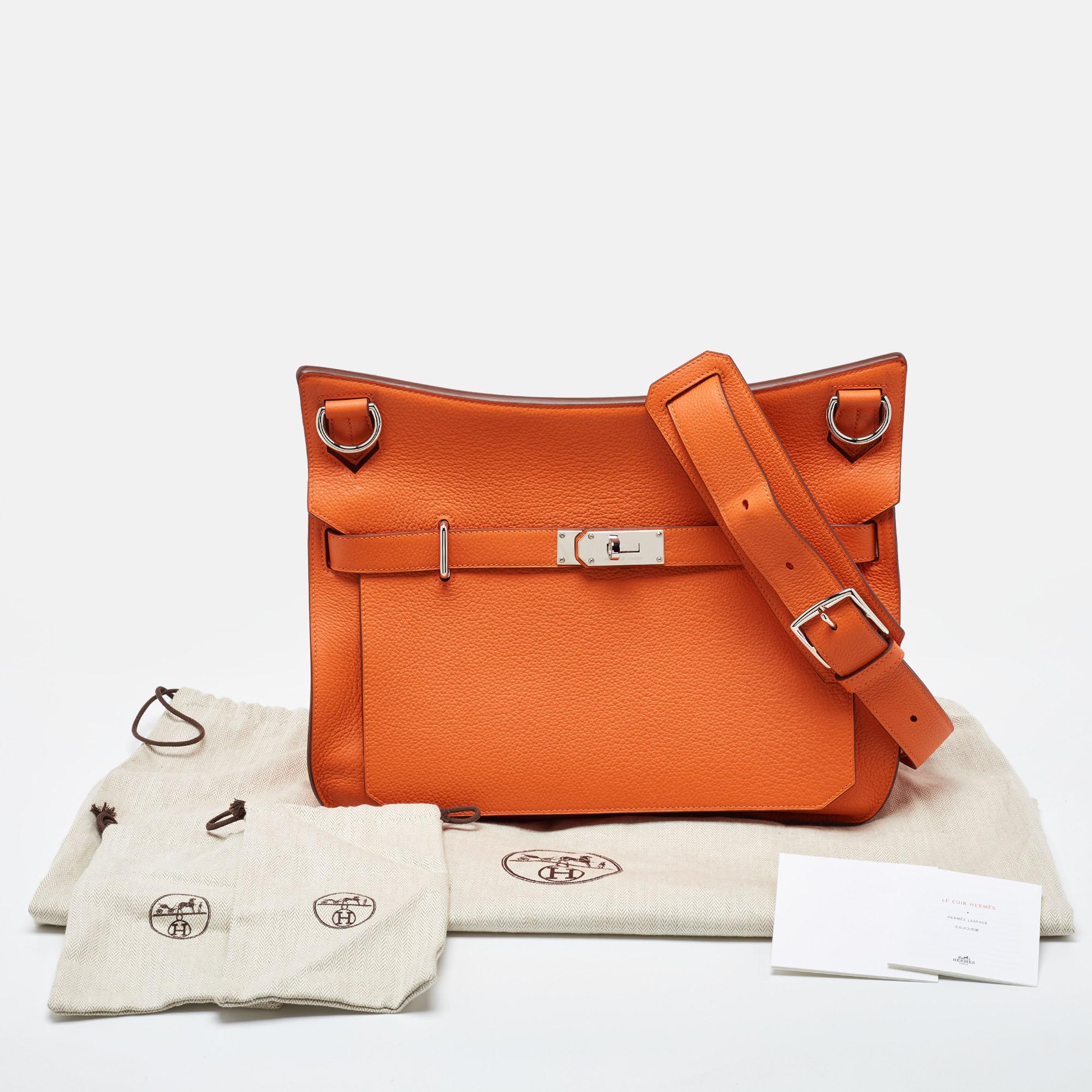 Hermès Orange Togo Leather Palladium Finish Jypsiere 37 Bag For Sale 16