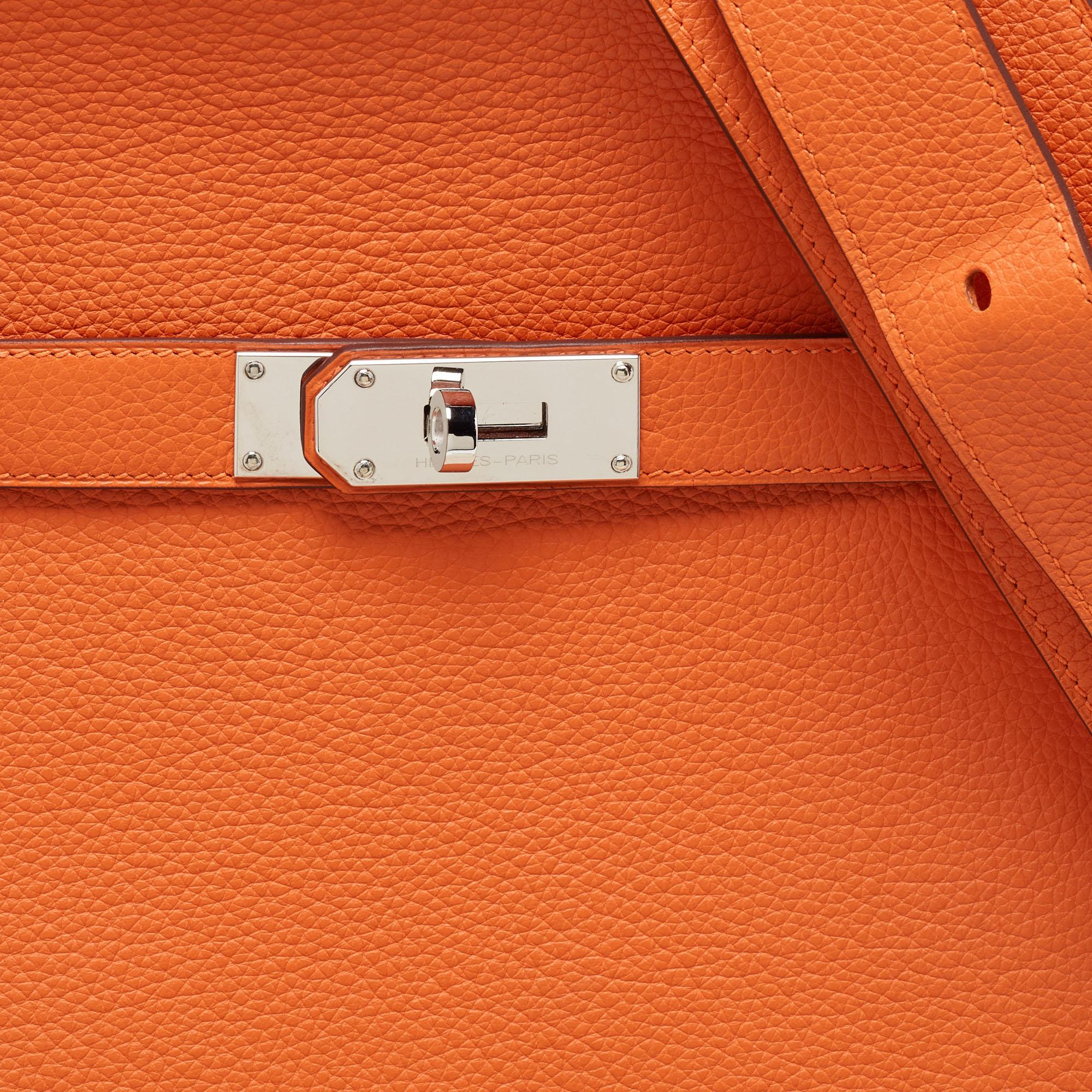 Hermès Orange Togo Leather Palladium Finish Jypsiere 37 Bag In Excellent Condition For Sale In Dubai, Al Qouz 2