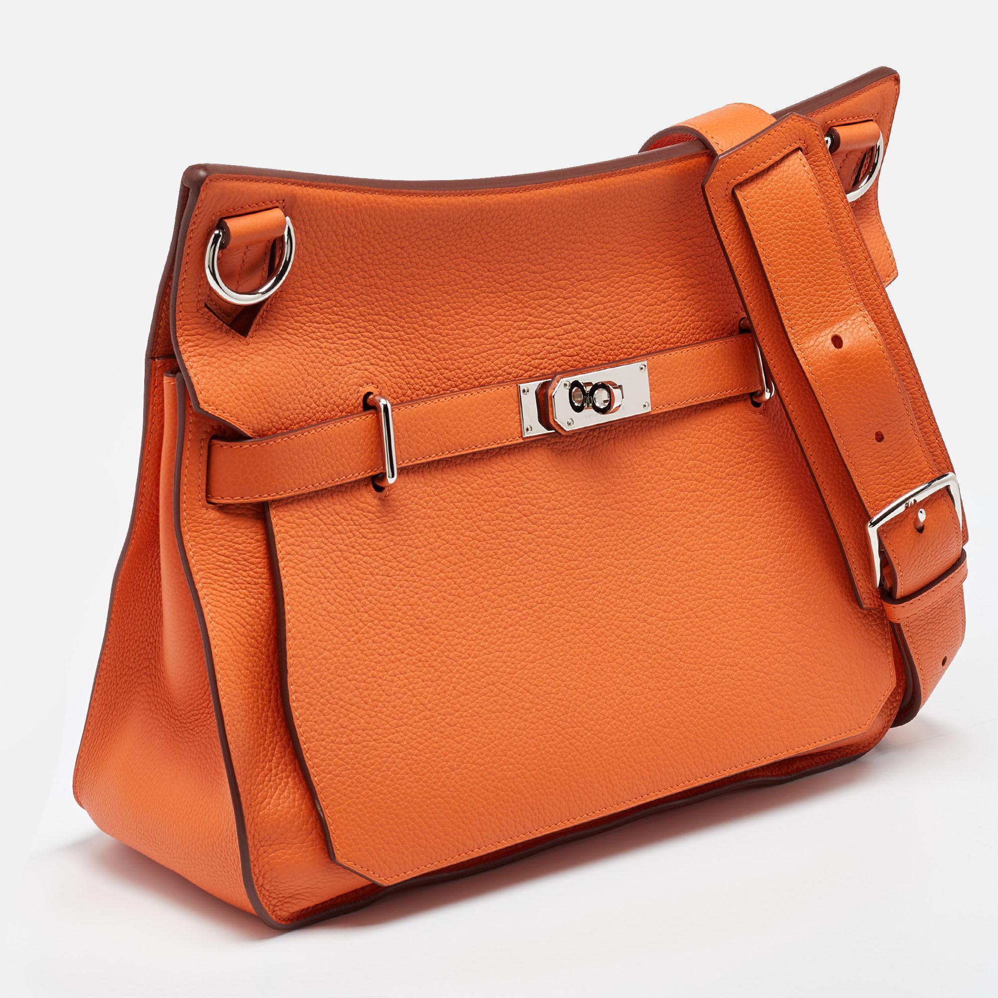 Women's Hermès Orange Togo Leather Palladium Finish Jypsiere 37 Bag For Sale