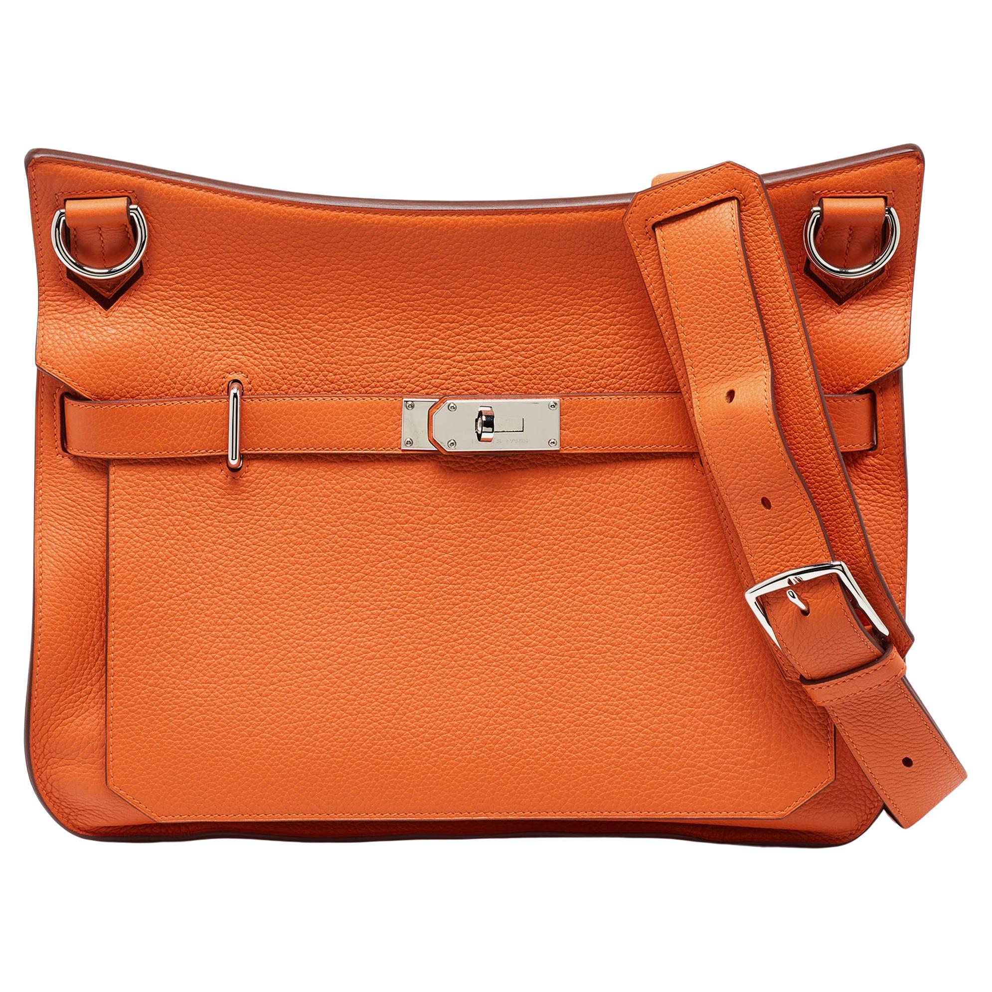 Hermès Orange Togo Leather Palladium Finish Jypsiere 37 Bag For Sale