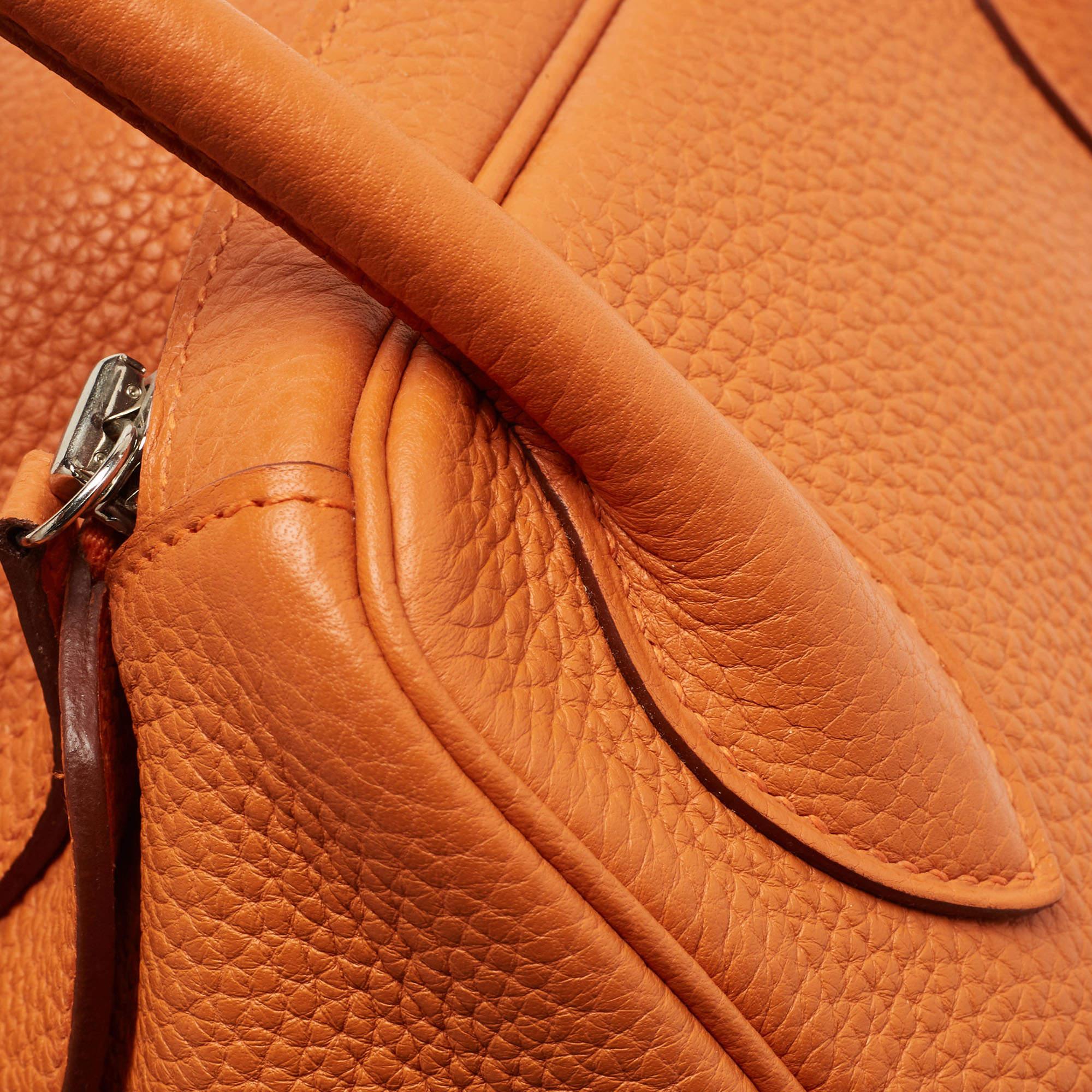 Hermès Orange Togo Leather Palladium Finish Lindy 34 Bag For Sale 7