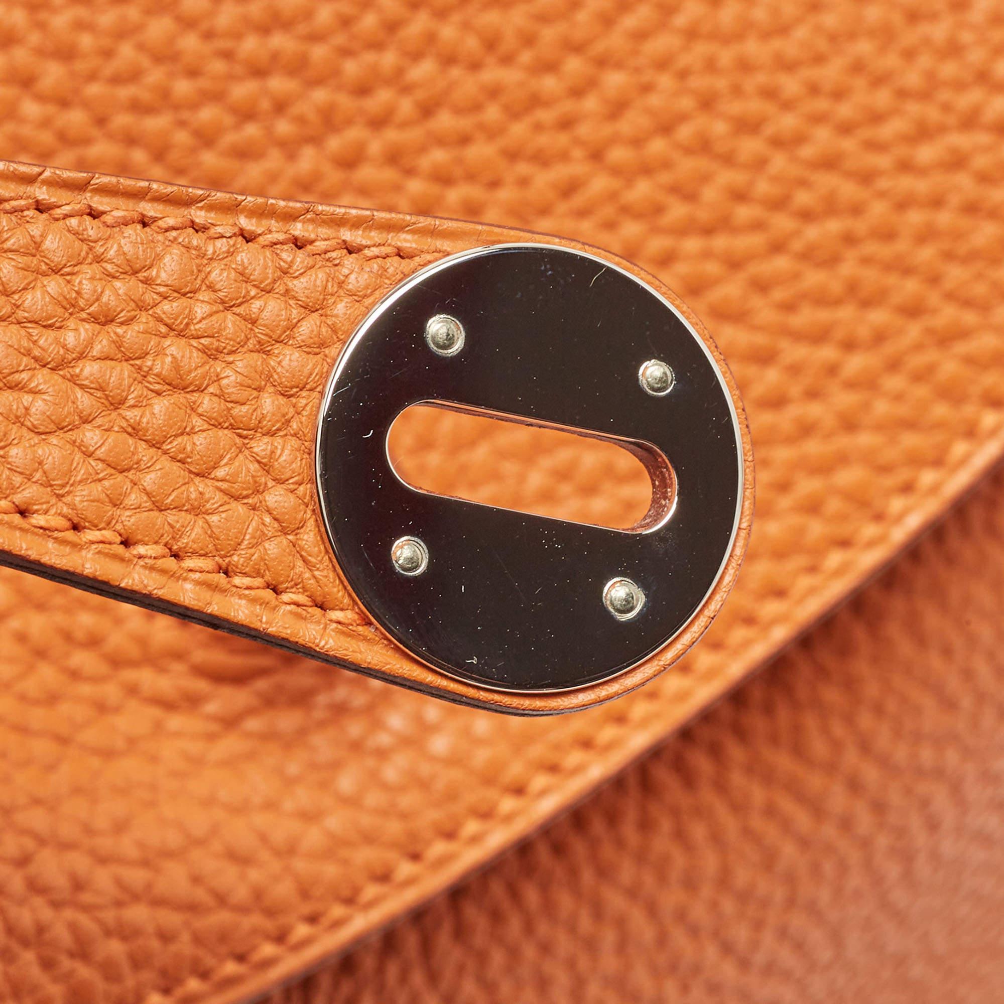 Hermès Orange Togo Leather Palladium Finish Lindy 34 Bag For Sale 9