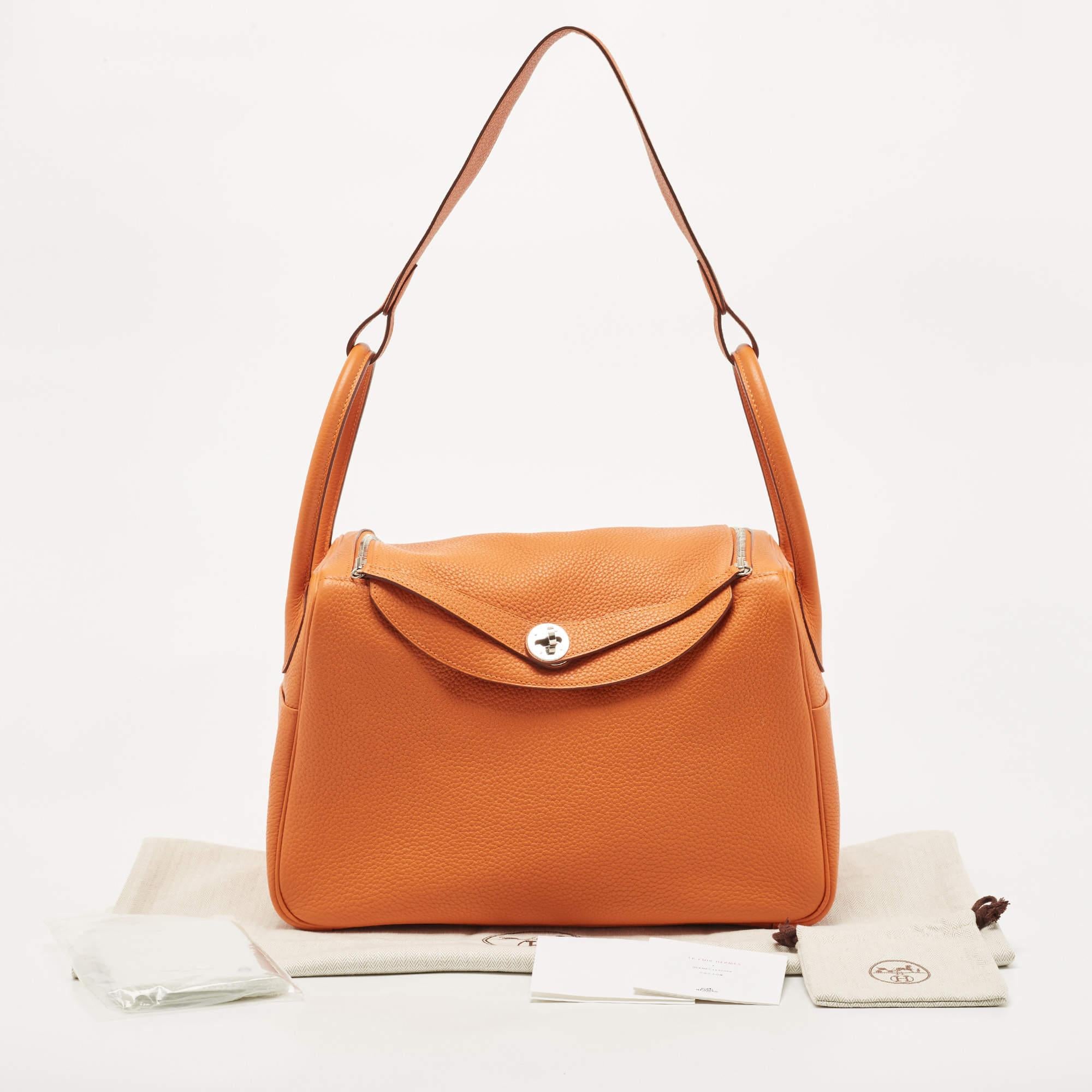 Hermès Orange Togo Leather Palladium Finish Lindy 34 Bag 15