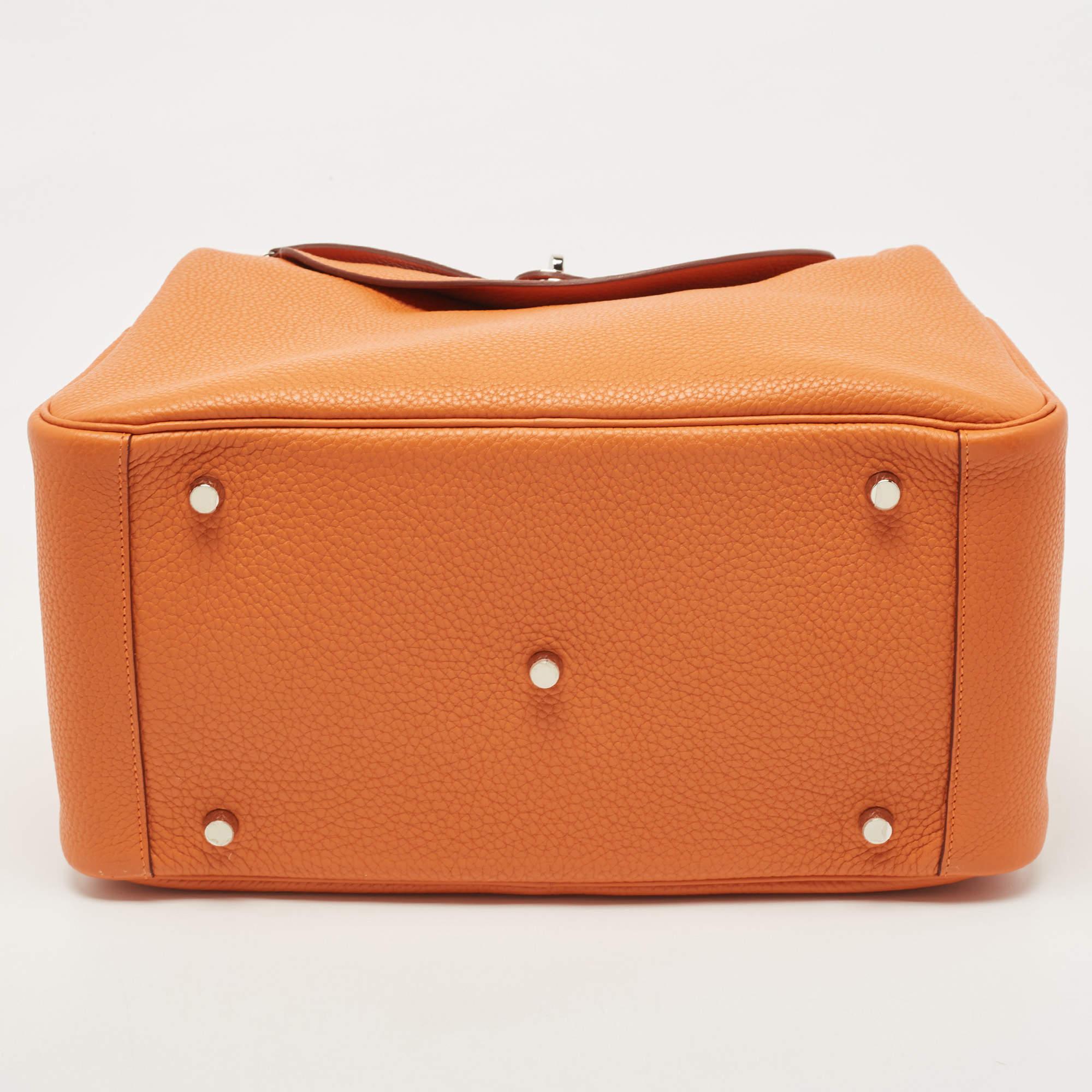 Women's Hermès Orange Togo Leather Palladium Finish Lindy 34 Bag