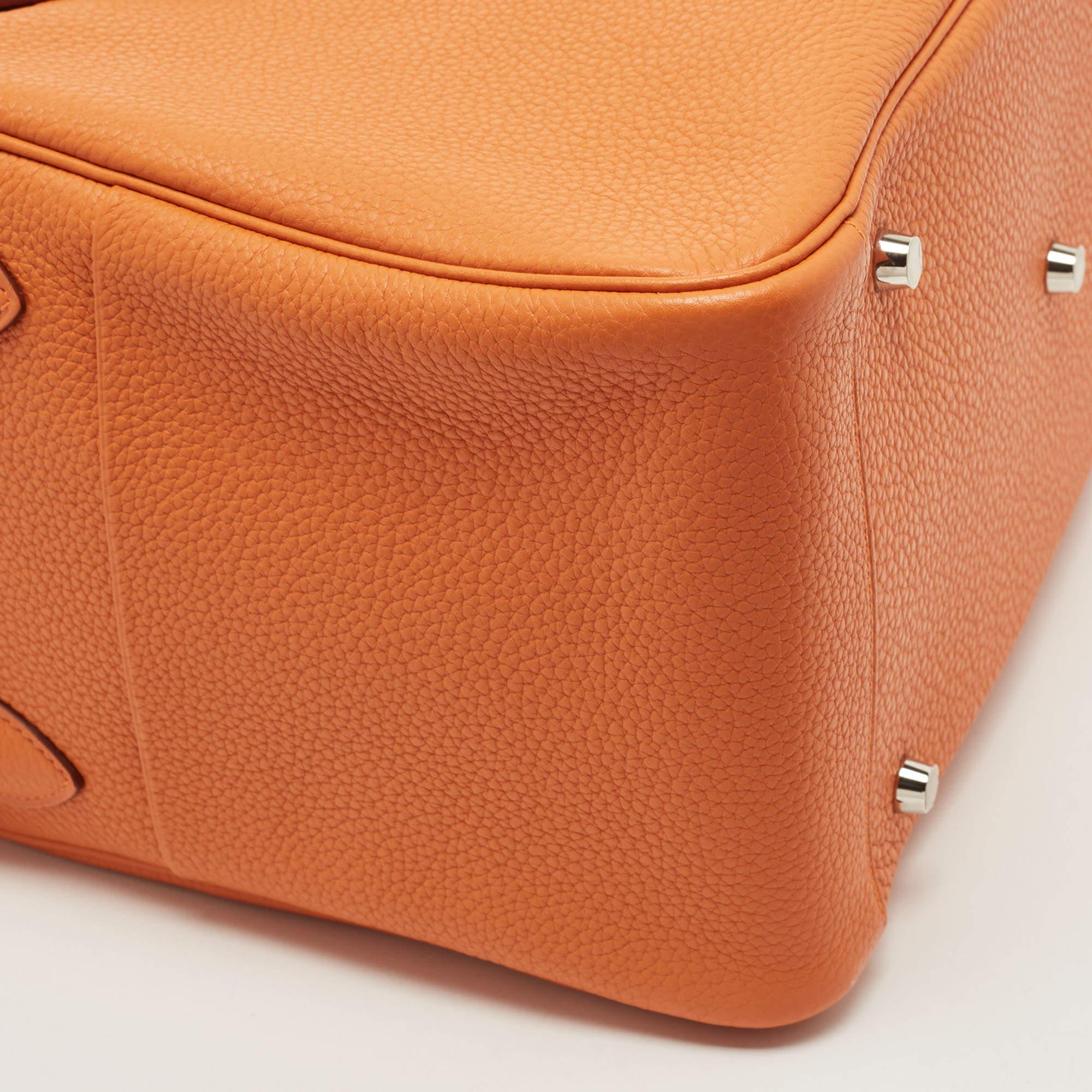 Hermès Orange Togo Leder Palladium Finish Lindy 34 Tasche im Angebot 3