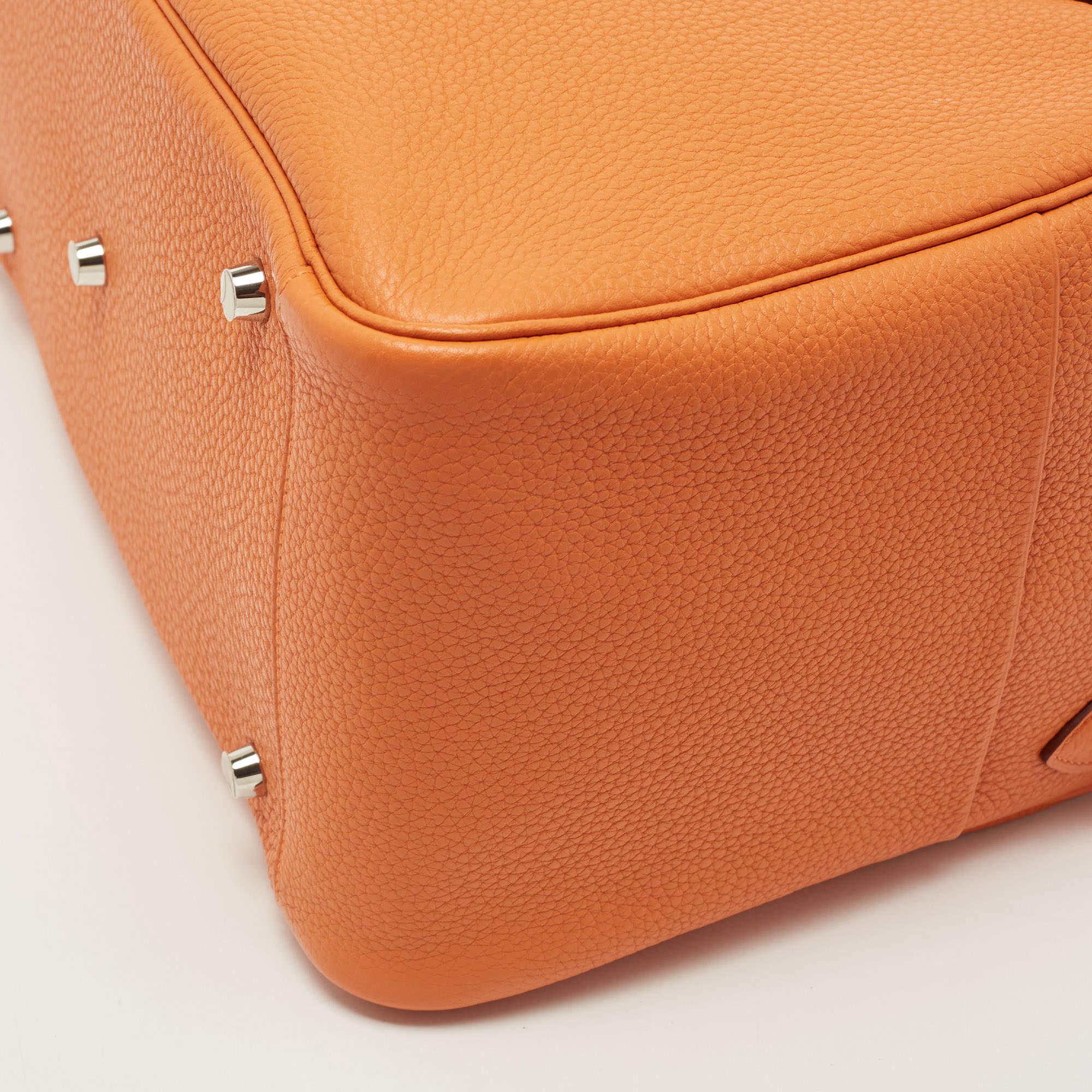 Hermès Orange Togo Leather Palladium Finish Lindy 34 Bag For Sale 3
