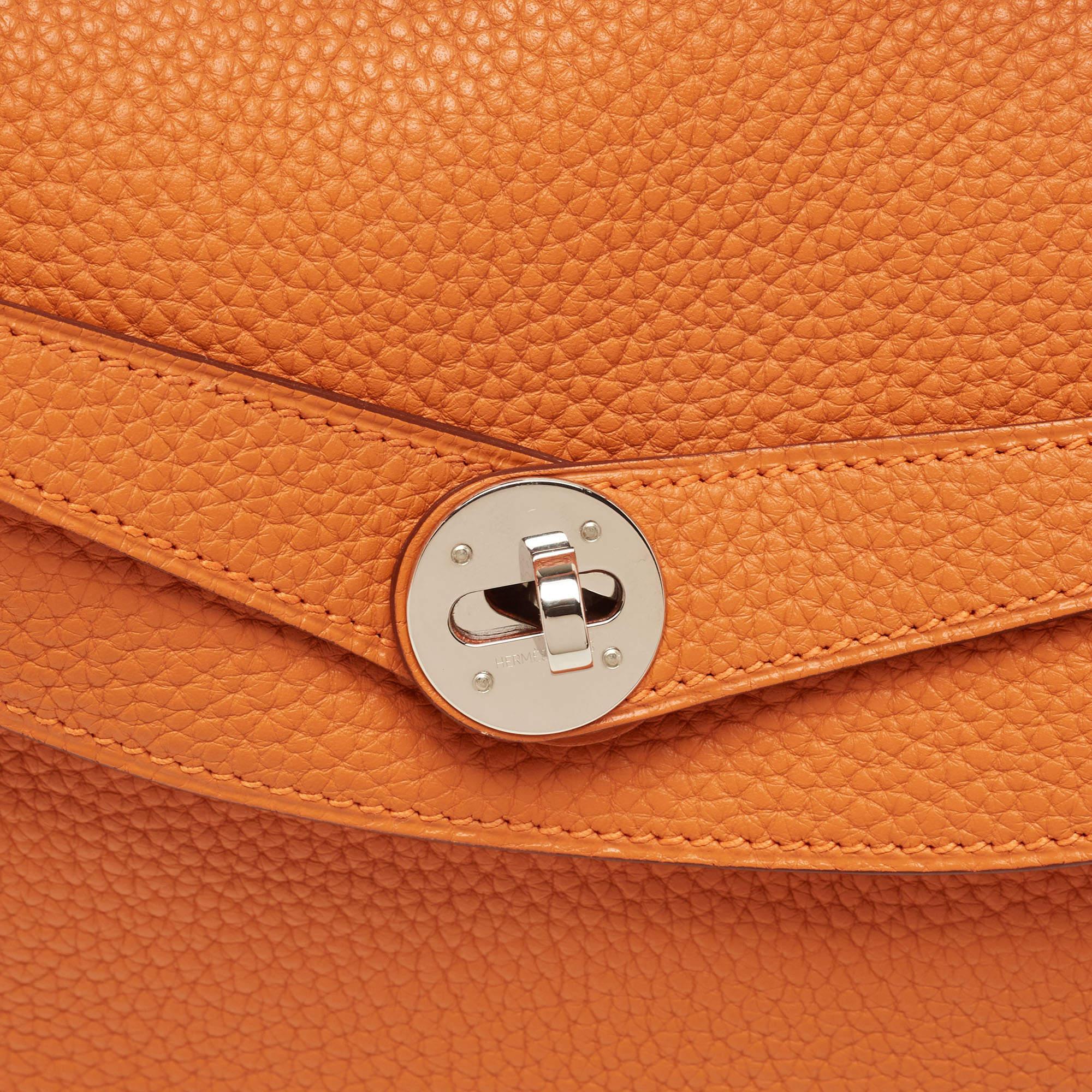 Hermès Orange Togo Leather Palladium Finish Lindy 34 Bag For Sale 4
