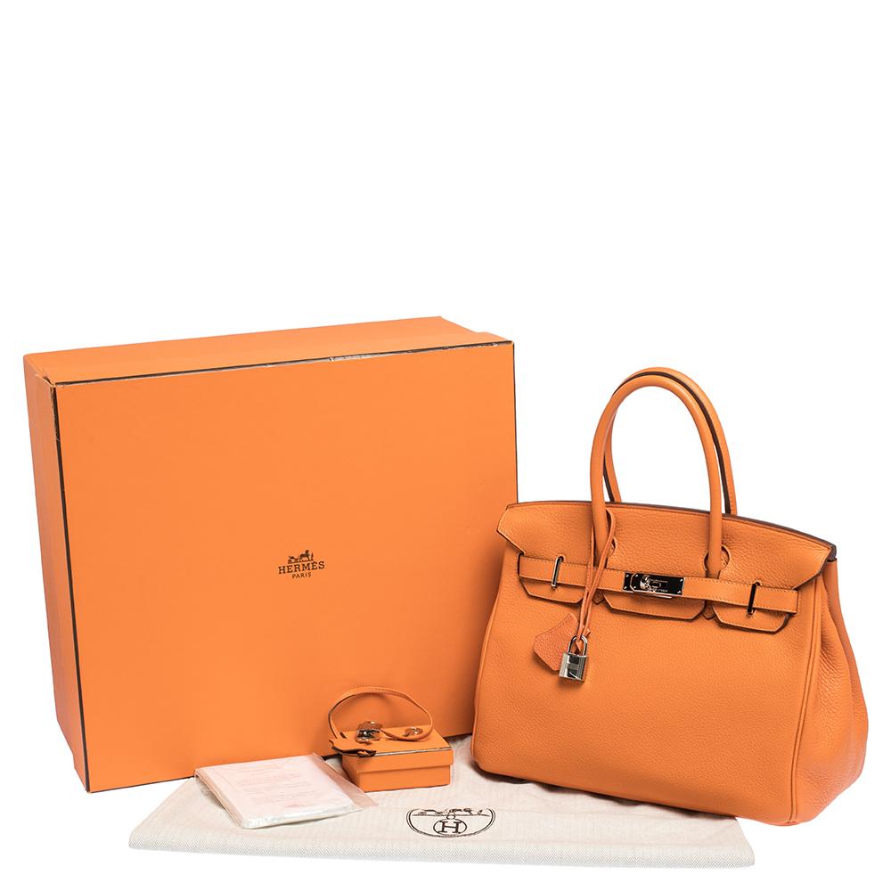Hermes Orange Togo Leather Palladium Hardware Birkin 30 Bag 9