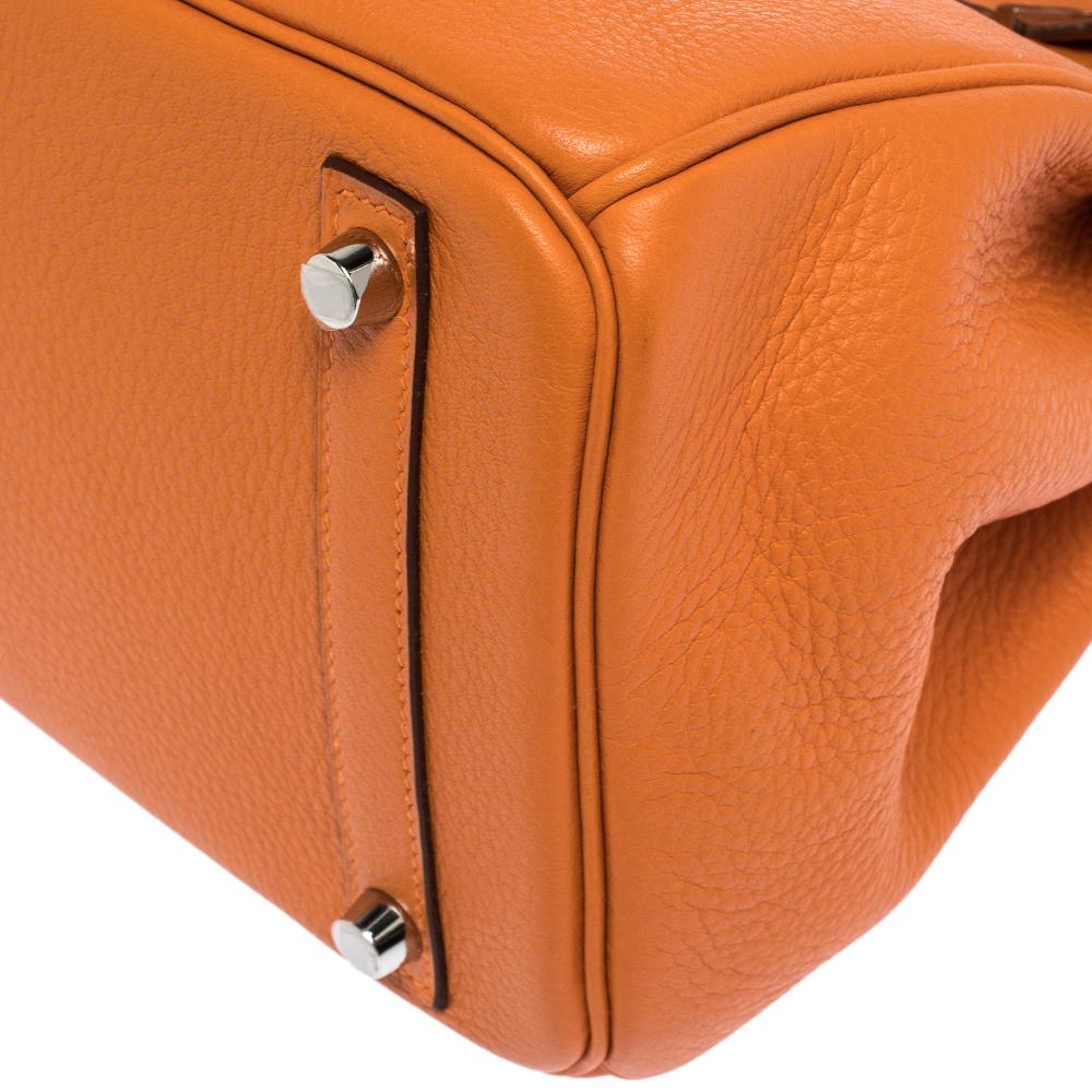 Women's Hermes Orange Togo Leather Palladium Hardware Birkin 30 Bag