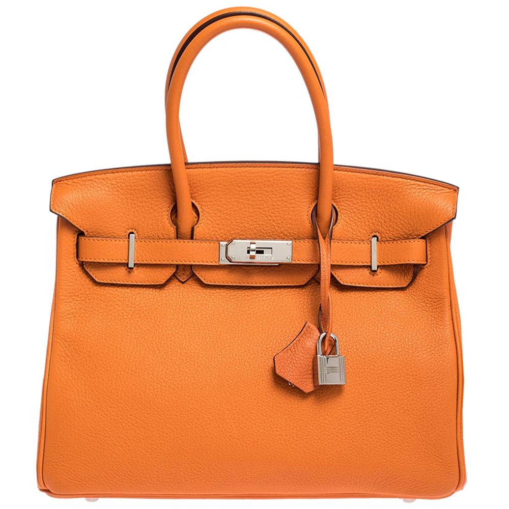 Hermes Orange Togo Leather Palladium Hardware Birkin 30 Bag