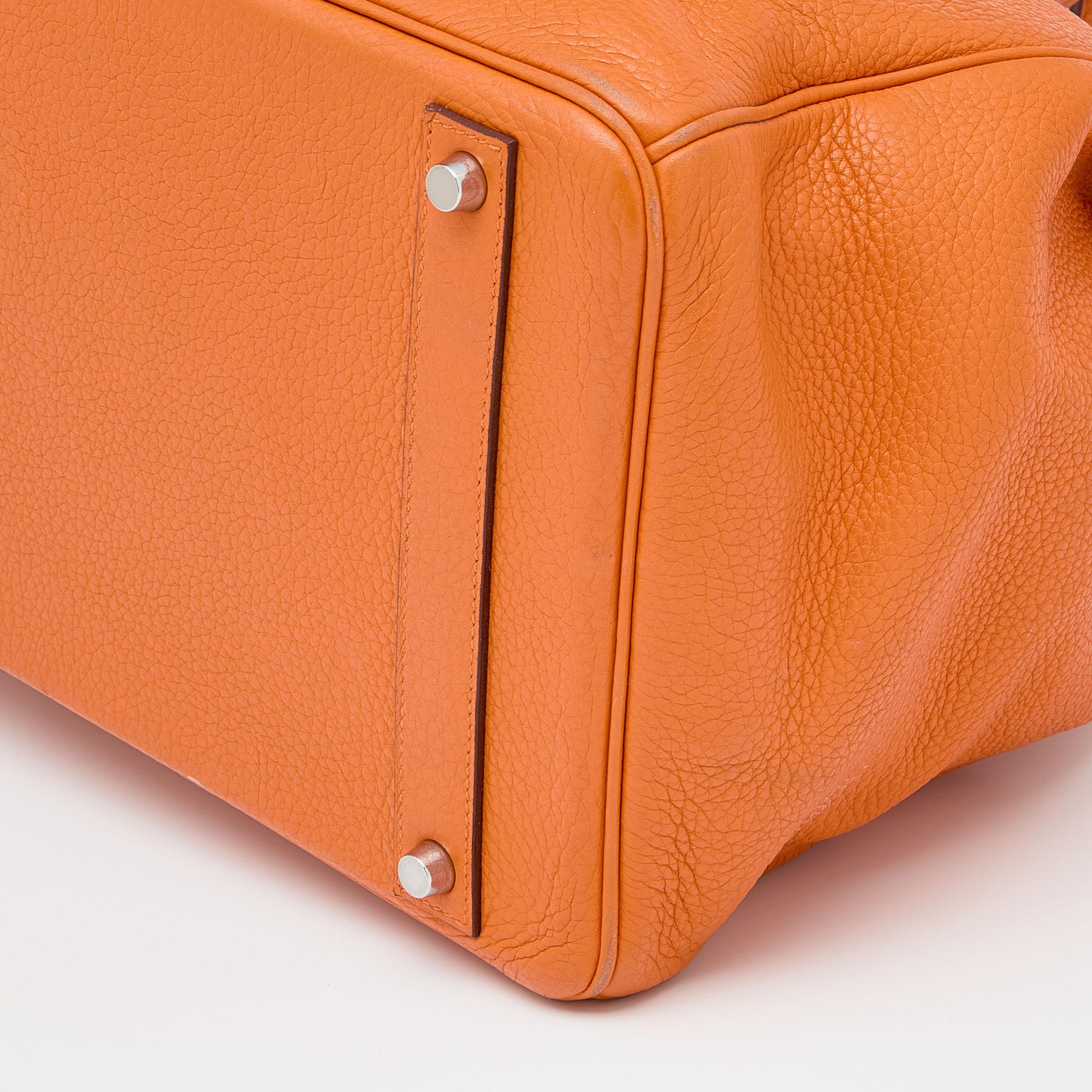 Hermès Orange Togo Leather Palladium Plated Birkin 40 Bag 5