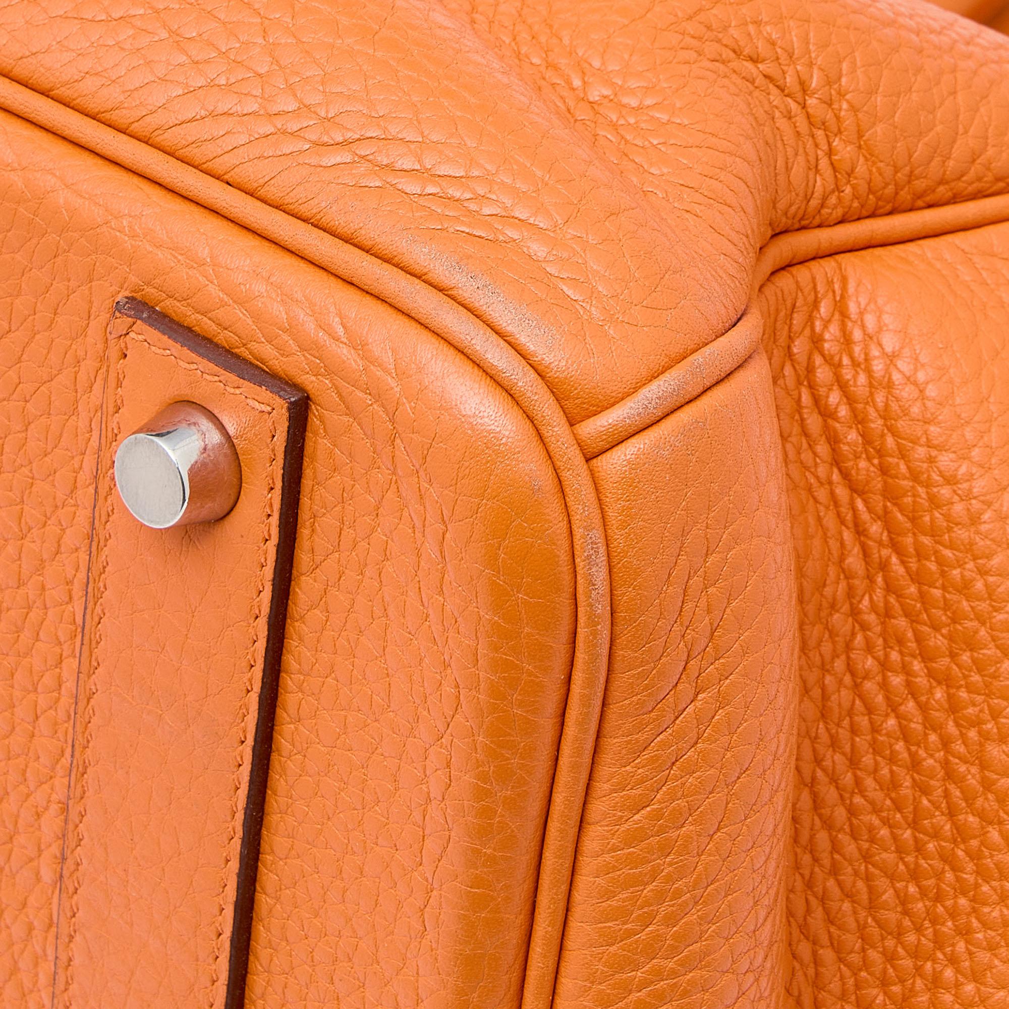 Hermès Orange Togo Leather Palladium Plated Birkin 40 Bag 6